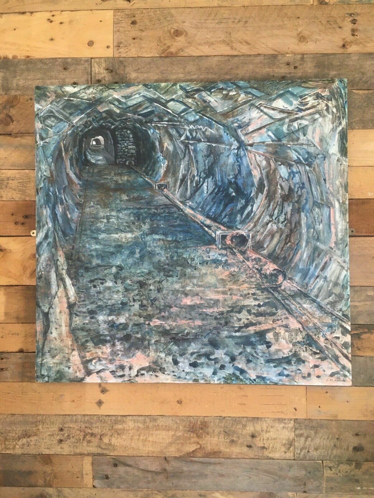 Large Vintage Mine Shaft Tunnel Welsh Slate Mining Acrylic Painting To Infinity