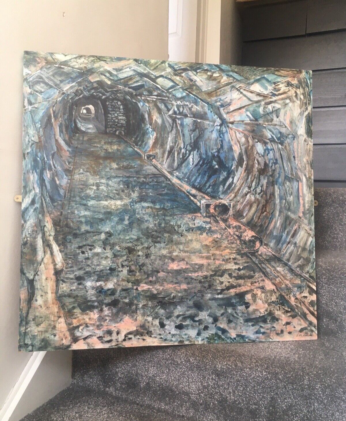 Large Vintage Mine Shaft Tunnel Welsh Slate Mining Acrylic Painting To Infinity photo furniture