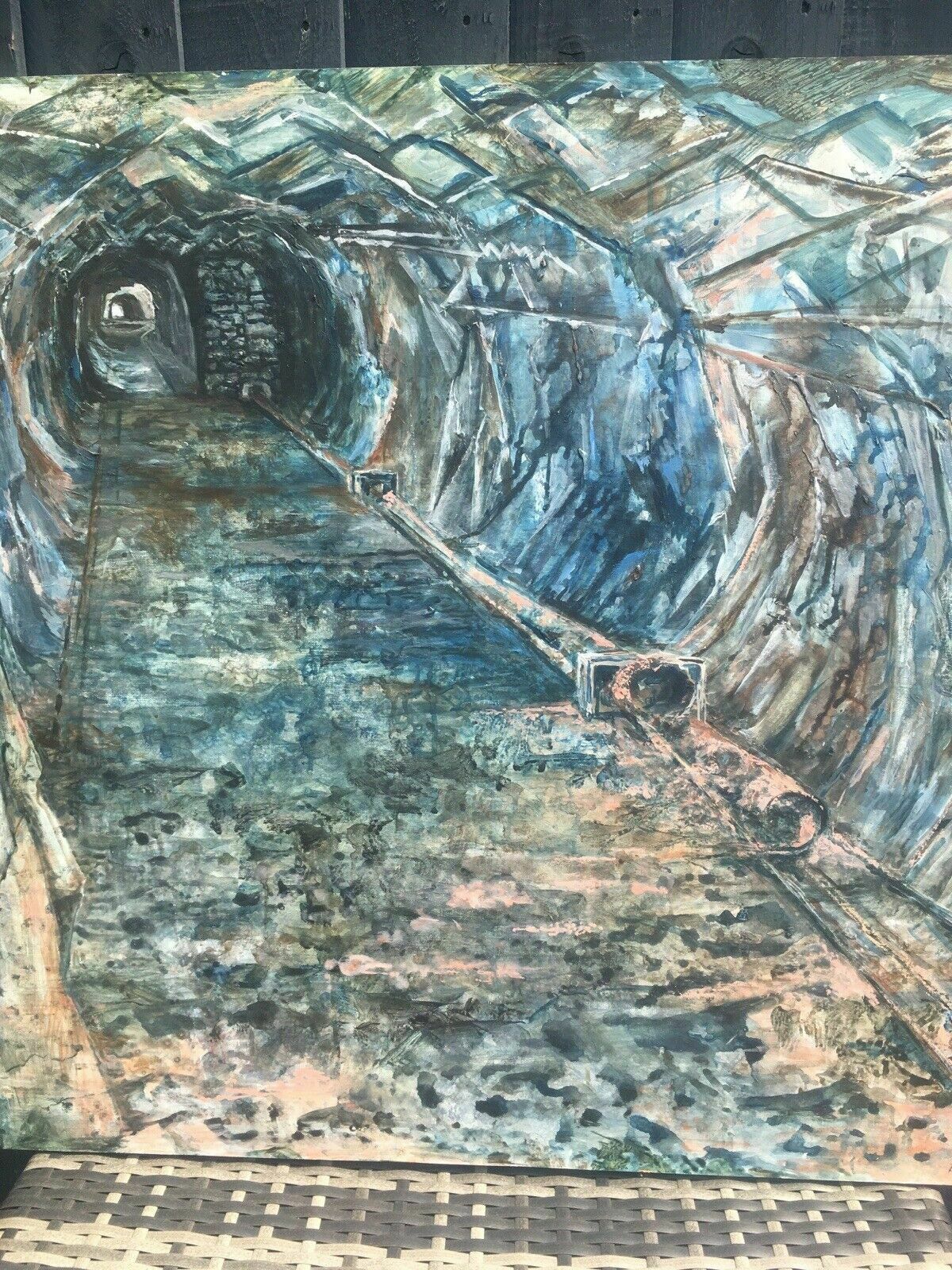 photo furniture Large Vintage Mine Shaft Tunnel Welsh Slate Mining Acrylic Painting To Infinity