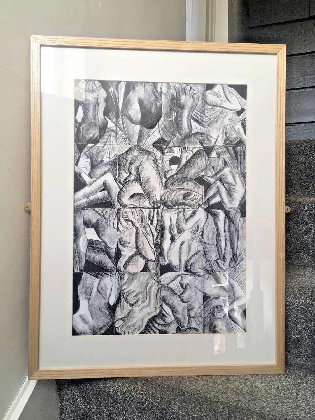 250.0 Large Black & White Human Body Nude Framed Collage Acrylic Painting Cubism photo