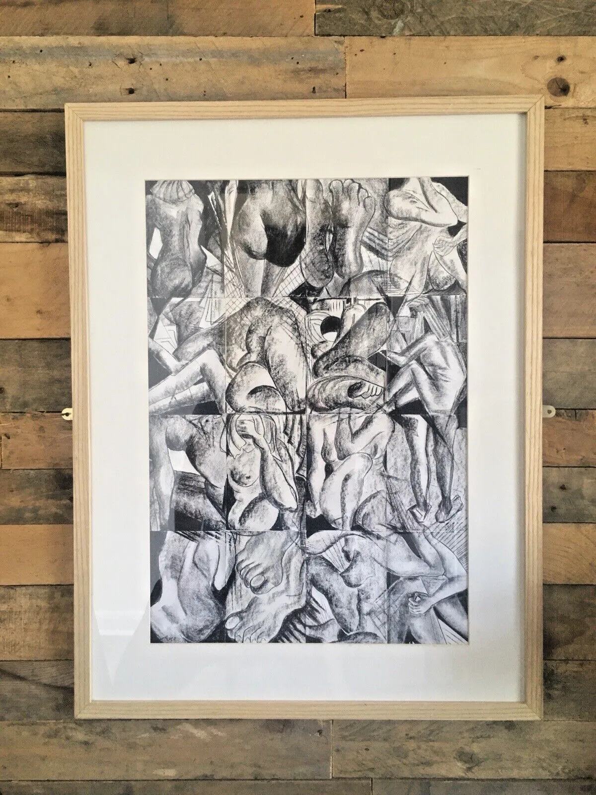 photo vinterior Large Black & White Human Body Nude Framed Collage Acrylic Painting Cubism