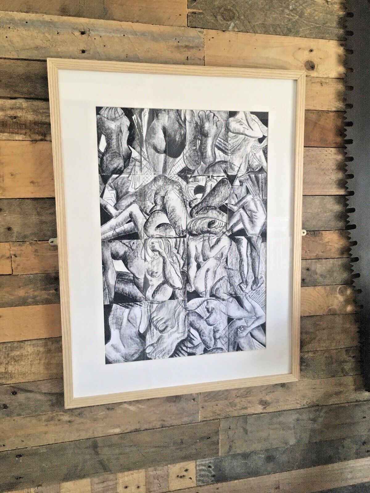 photo buy Large Black & White Human Body Nude Framed Collage Acrylic Painting Cubism