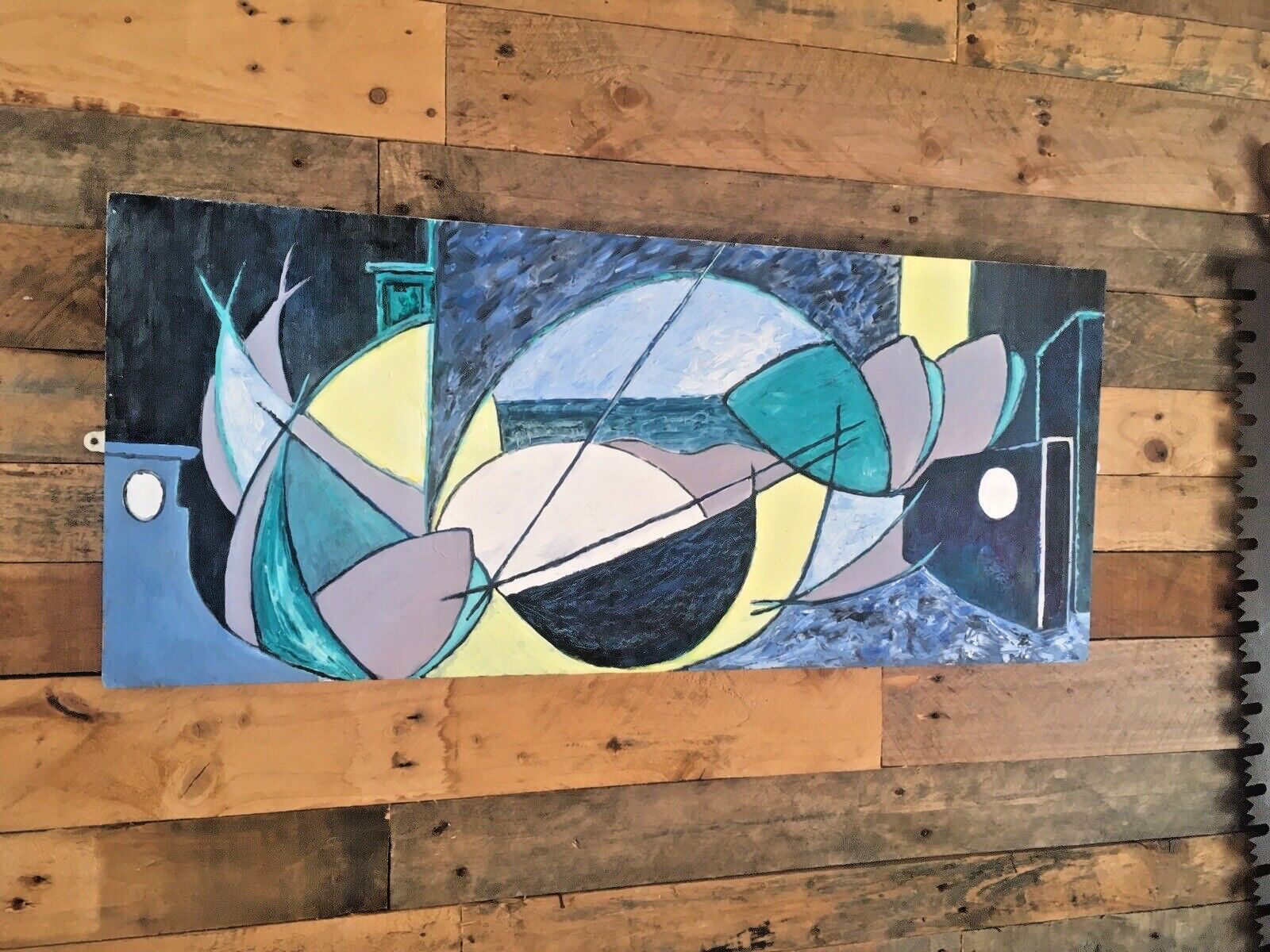 Mid Century Modern Style Memphis Pop Art Abstract Geometric Acrylic Painting