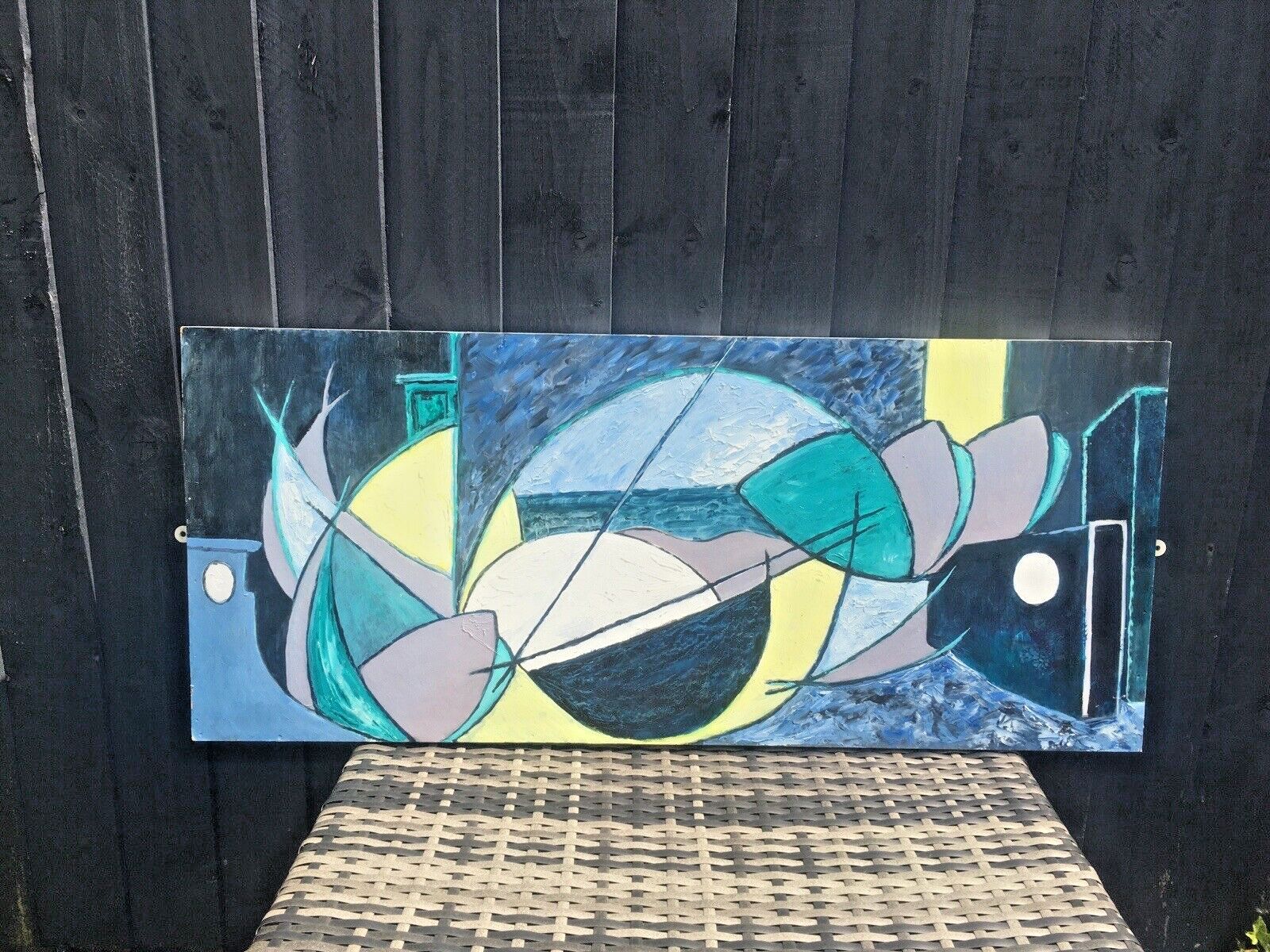Mid Century Modern Style Memphis Pop Art Abstract Geometric Acrylic Painting photo furniture