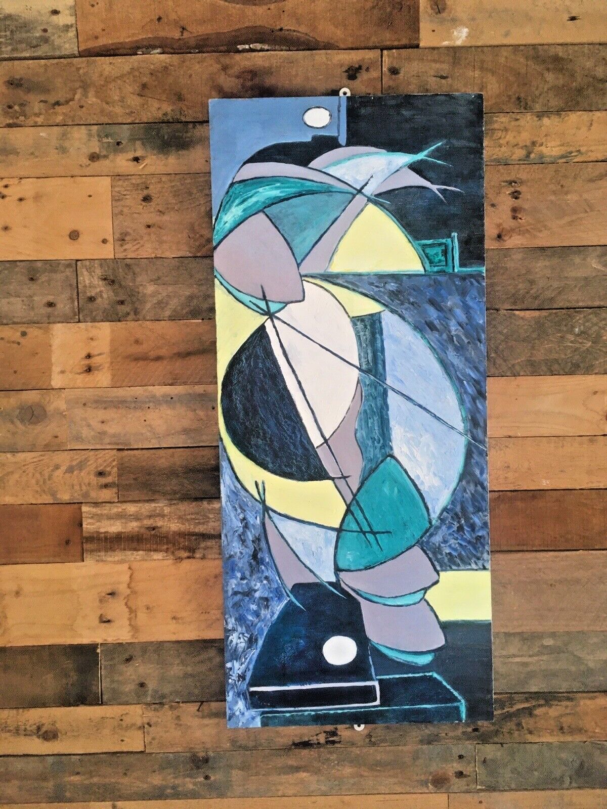 Mid Century Modern Style Memphis Pop Art Abstract Geometric Acrylic Painting photo vinterior