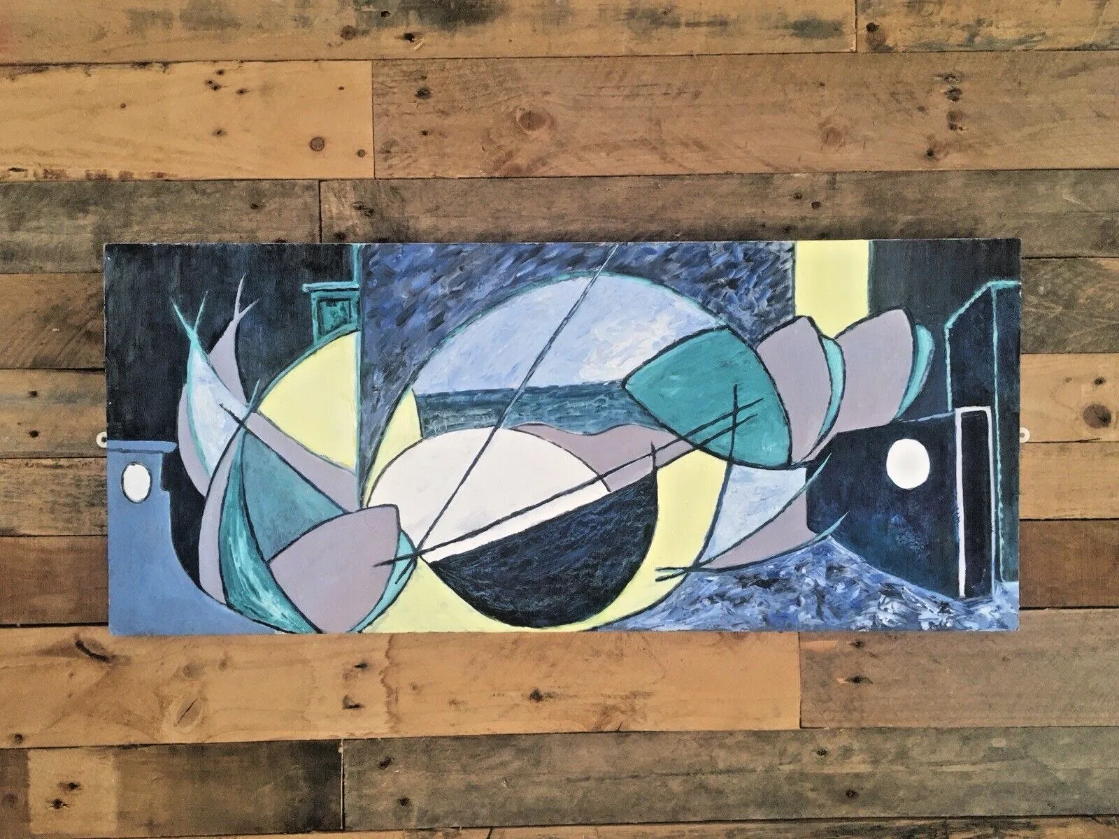 Mid Century Modern Style Memphis Pop Art Abstract Geometric Acrylic Painting photo buy