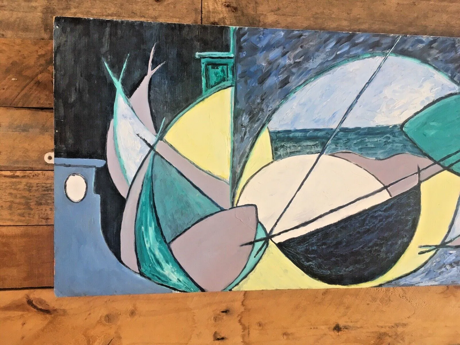 Mid Century Modern Style Memphis Pop Art Abstract Geometric Acrylic Painting photo vintage