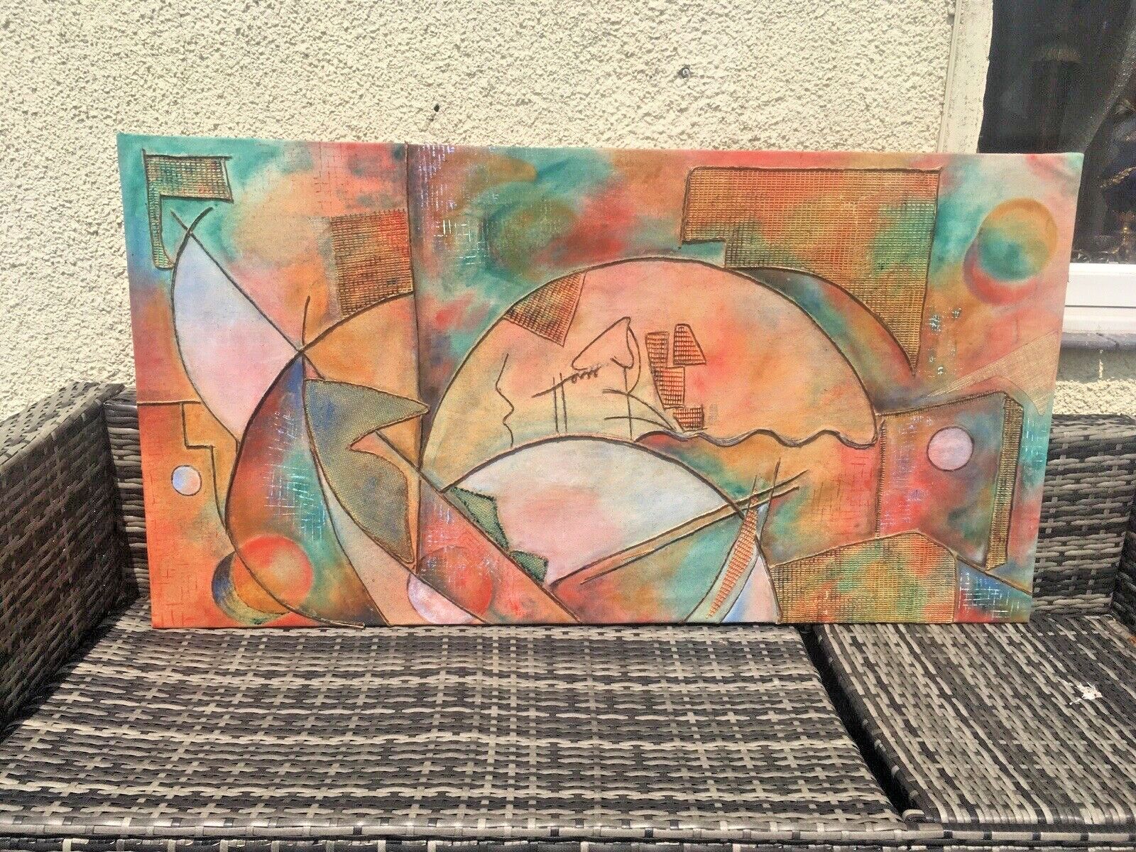 Huge 4.5ft Mid Century Modern Style Memphis Pop Art Abstract Geometric Painting photo Art