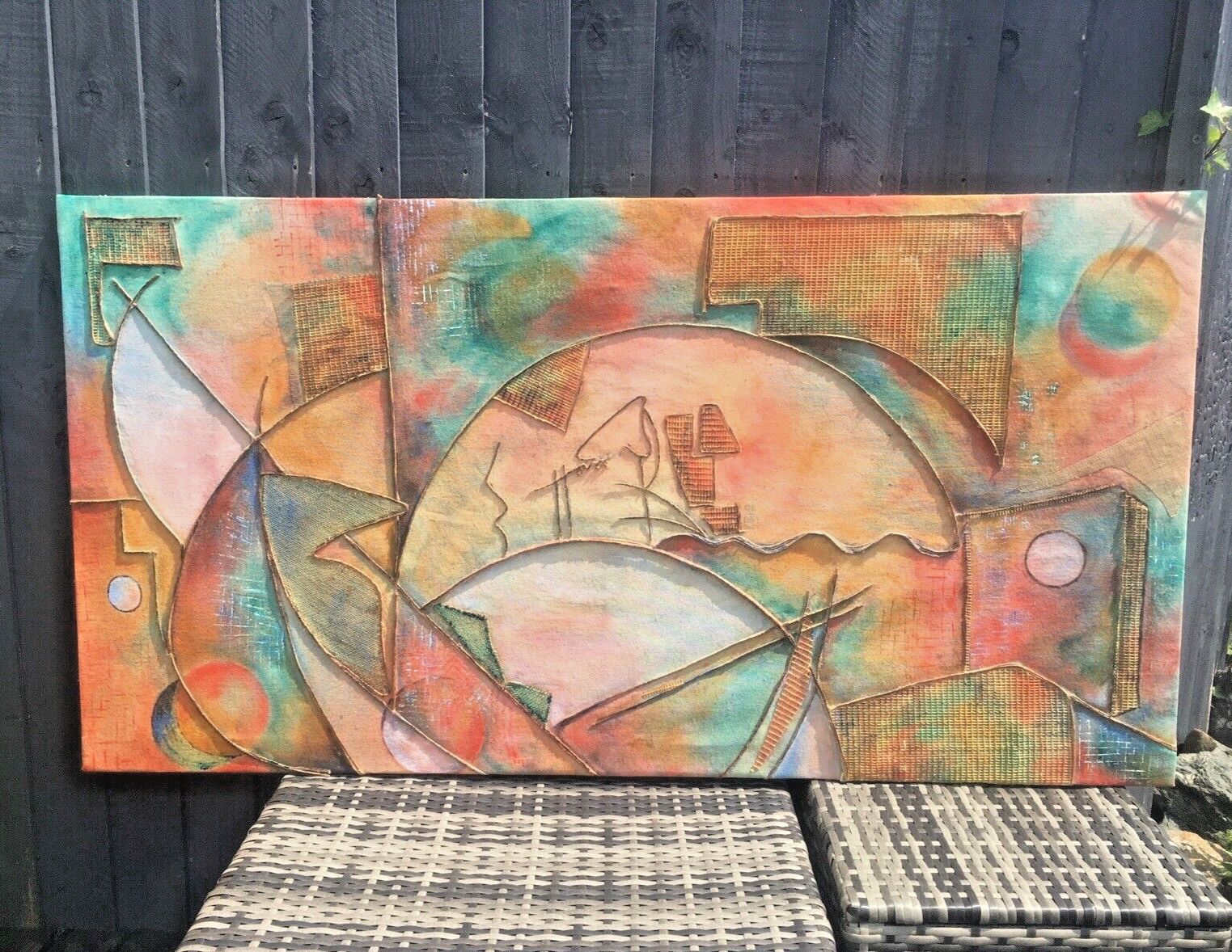 Huge 4.5ft Mid Century Modern Style Memphis Pop Art Abstract Geometric Painting photo 600.0