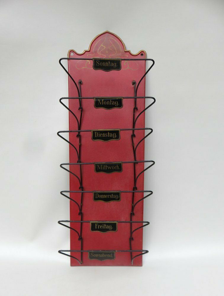 Art Nouveau Wall Newspaper Stand In Metal Bordeau Red, Black & Gold, 1890s