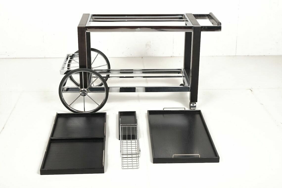 Tea Trolley, Black Ash, Chrome, Vintage, Modular, Ca 1980 photo for sale