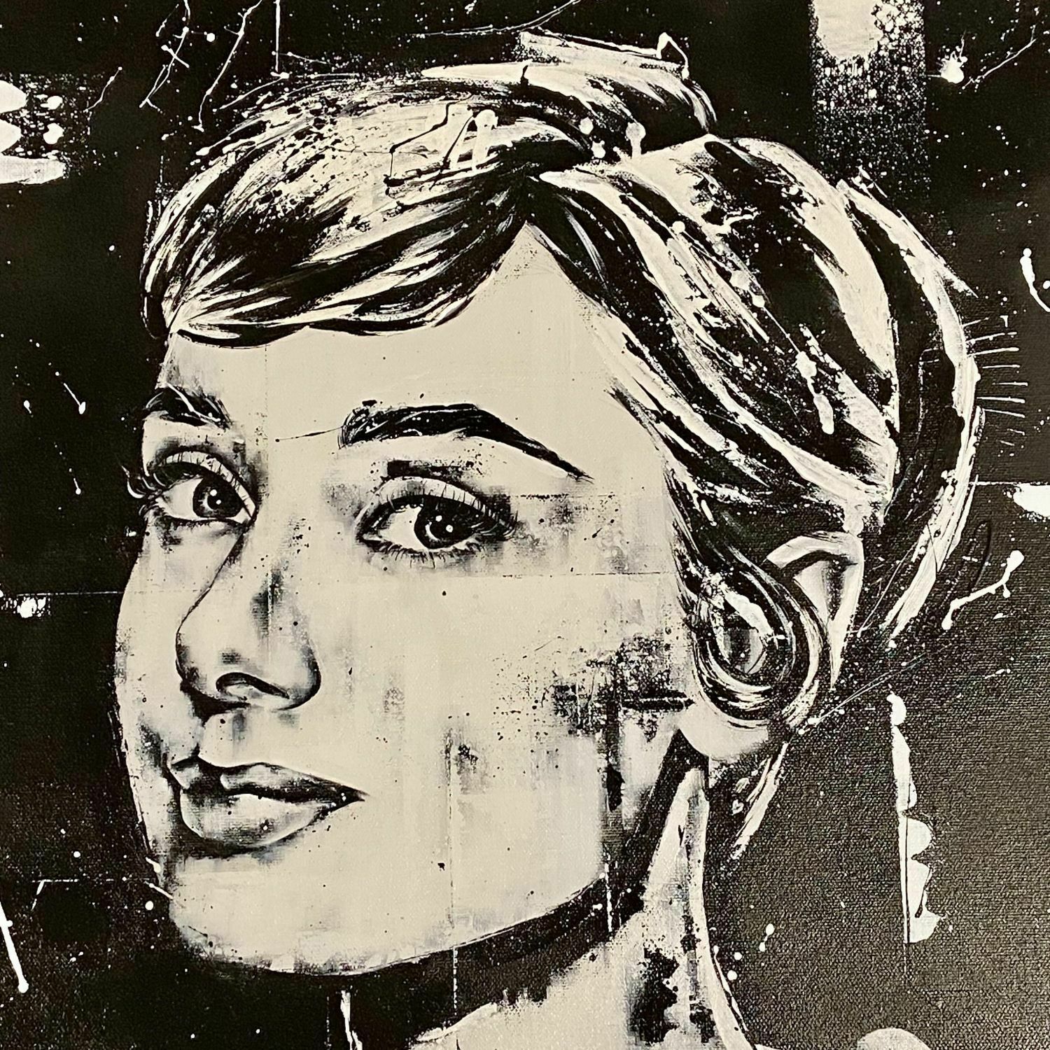 A Large Oil On Canvas Portrait Of Audrey Hepburn By Sarah Holmes  "Fiercely Feminine" photo furniture