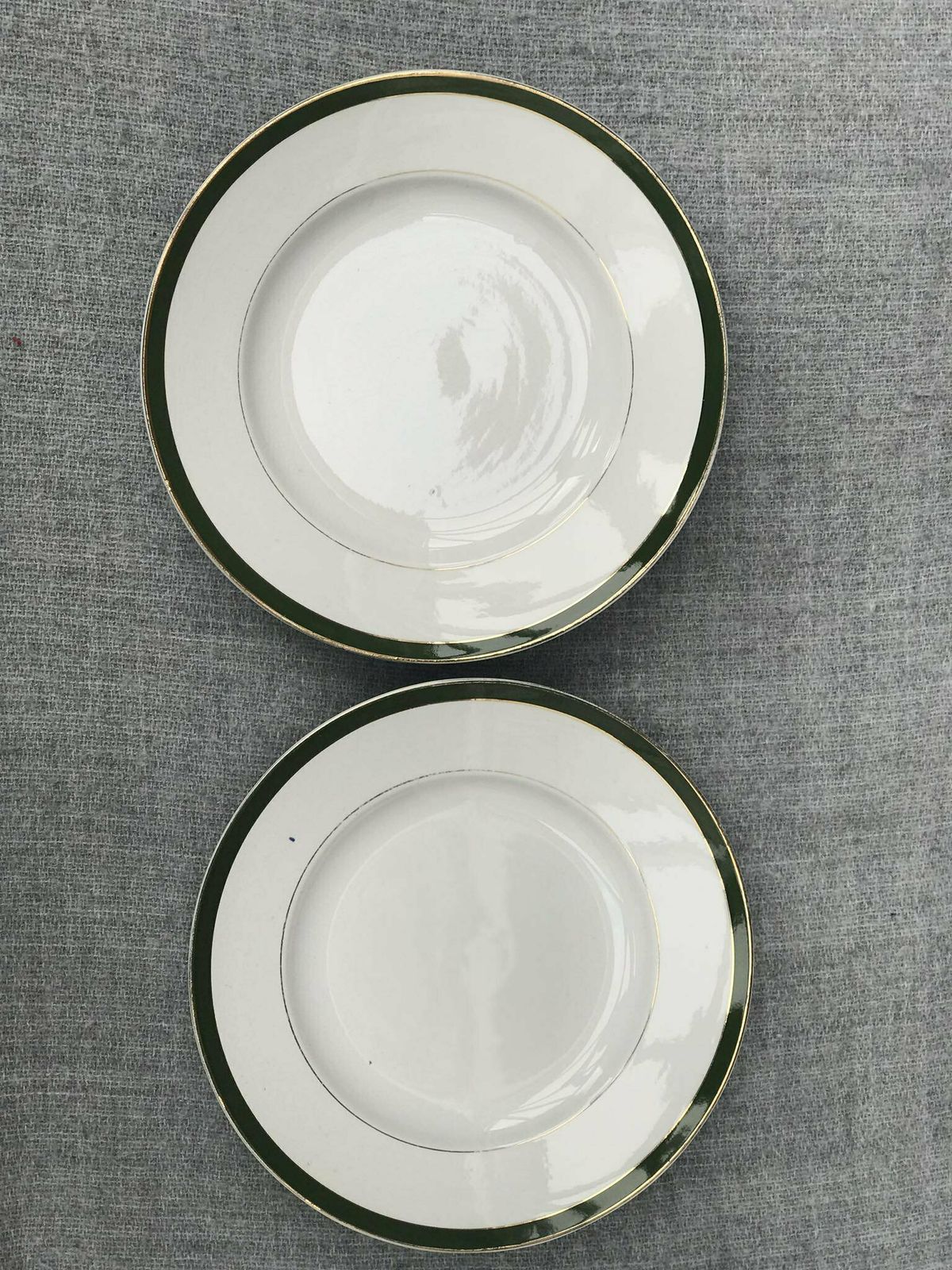 Antique Set Of 2 Displays Desserts/Sandwiches/Cakes/Pastries Villeroy And Boch Mettlach Green Golden Rim XIX Century Plates German Porcelain photo buy