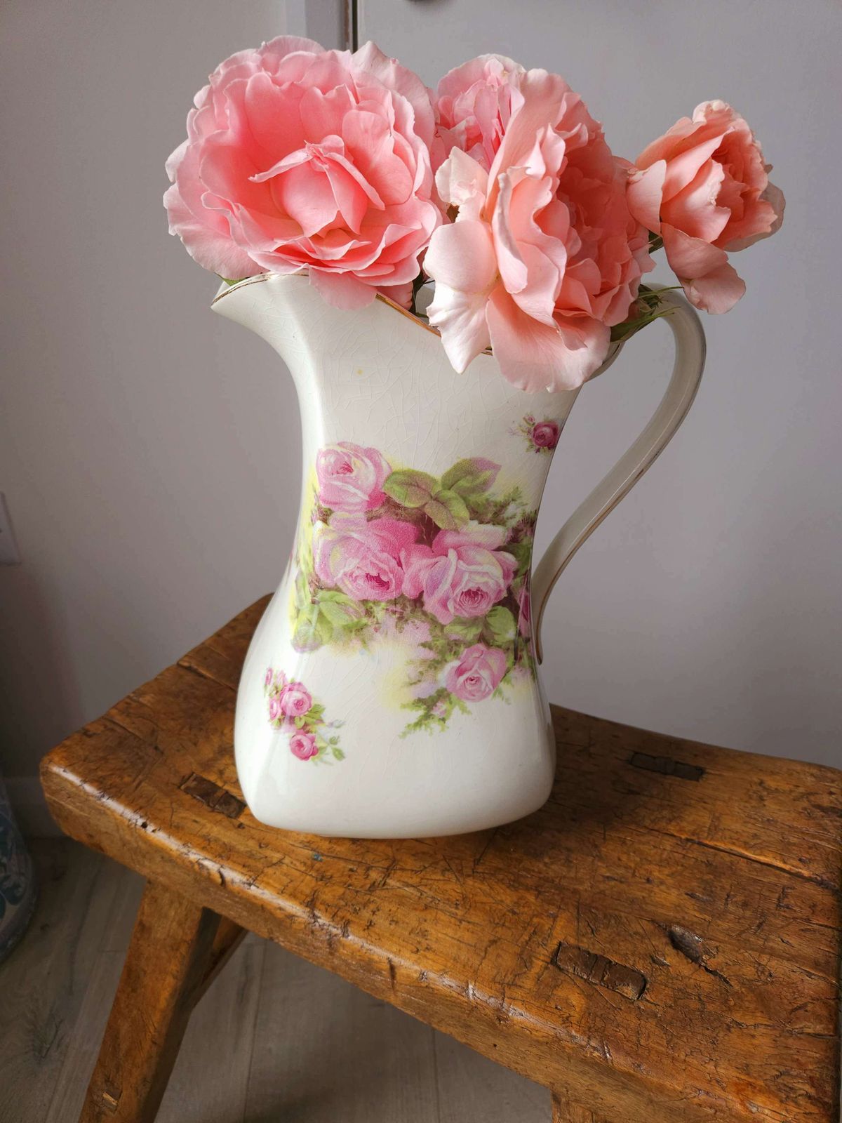 Spectacular, Large, Art Deco, Antique Wash Jug Vase With Pink Rose Decoration photo furniture