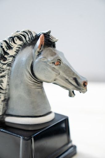"Horse Head Sculptures" Laminated In 925 Silver   Marcello Giorgio 1980 Set Of 2 photo vinterior