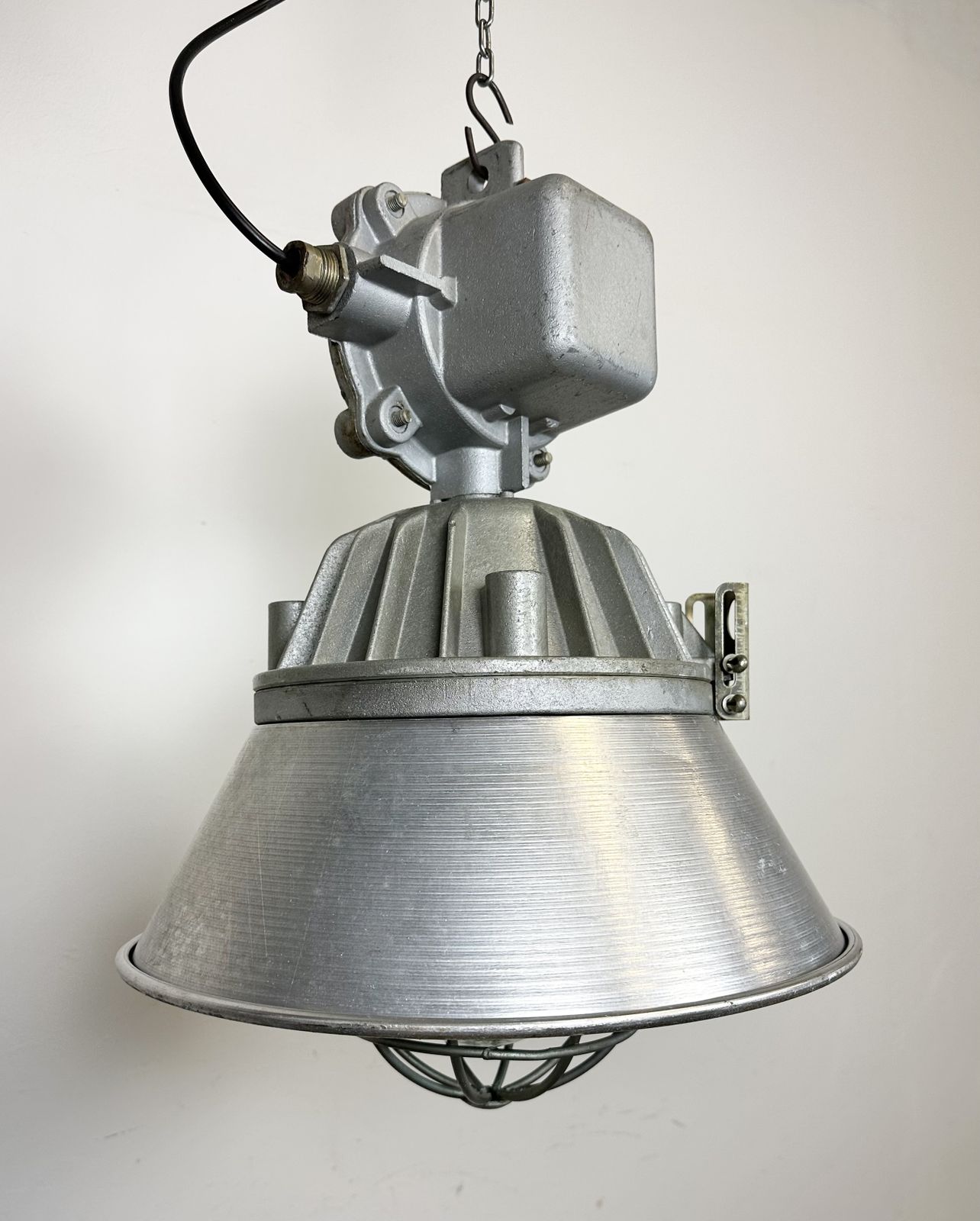 photo furniture Large Industrial Cast Aluminium Cage Pendant Light From Polam Wilkasy, 1970s, 2x