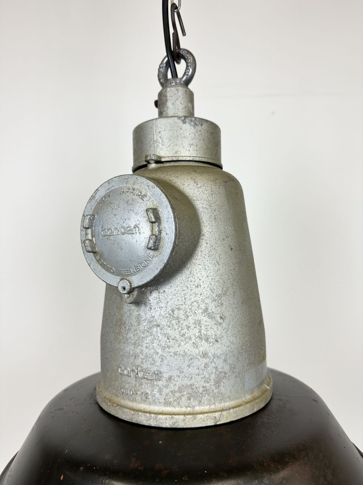 Italian Industrial Black Enamel Cage Pendant Light From Cortem Milano, 1960s photo 289.0