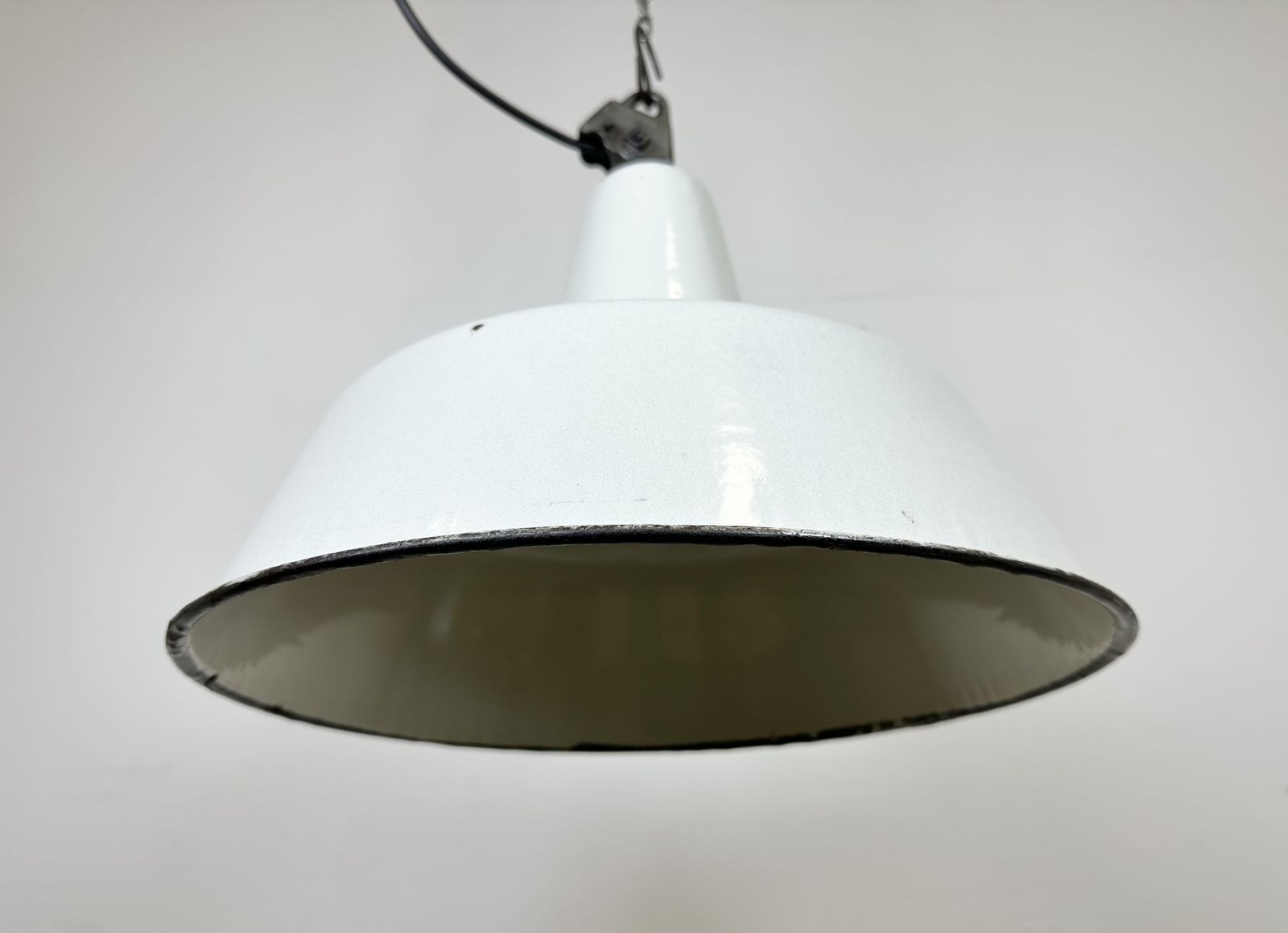 Large Industrial White Enamel Factory Pendant Lamp From Zaos, 1960s photo vintage