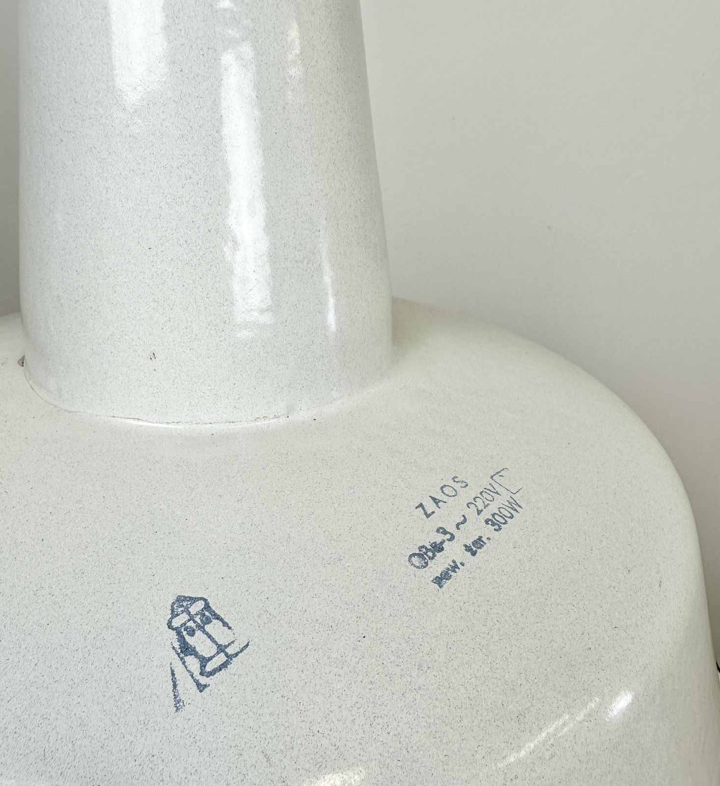 photo furniture Large Industrial White Enamel Factory Pendant Lamp From Zaos, 1960s