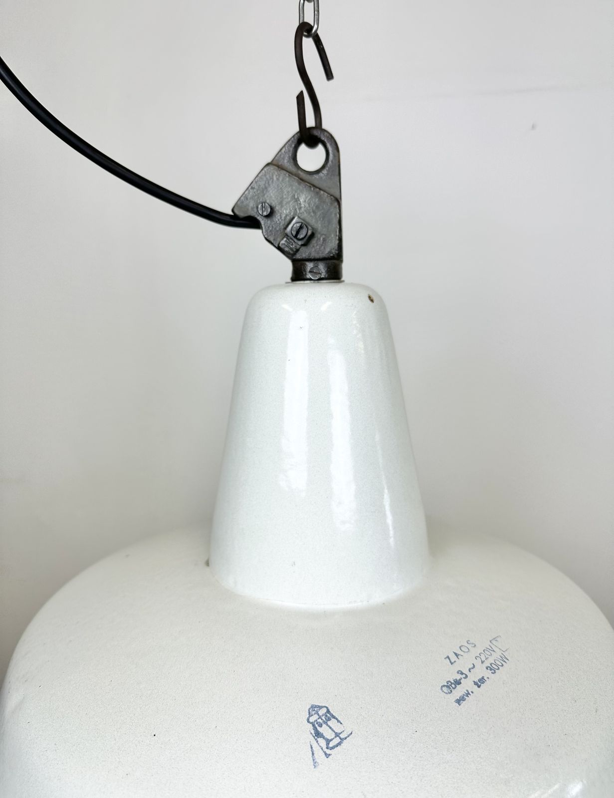 photo for sale Large Industrial White Enamel Factory Pendant Lamp From Zaos, 1960s