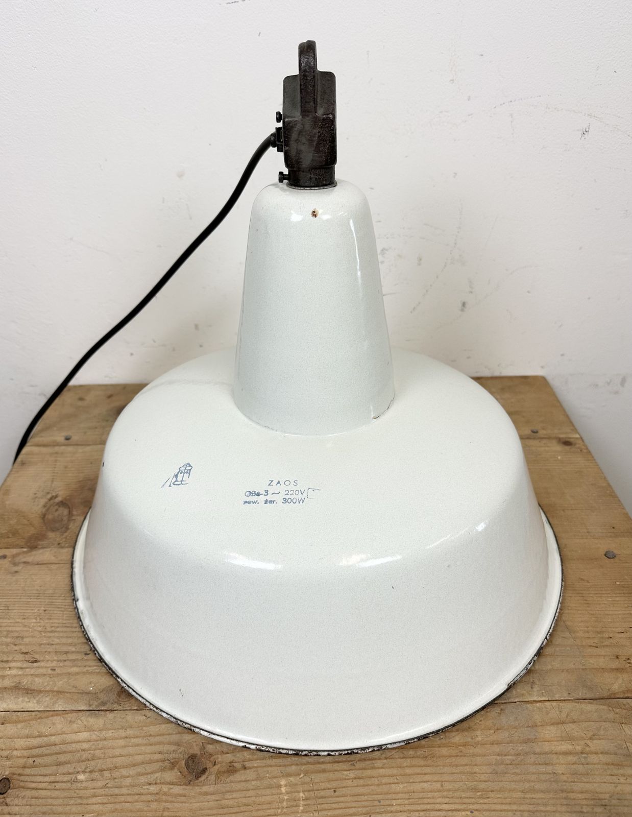 239.0 Large Industrial White Enamel Factory Pendant Lamp From Zaos, 1960s photo