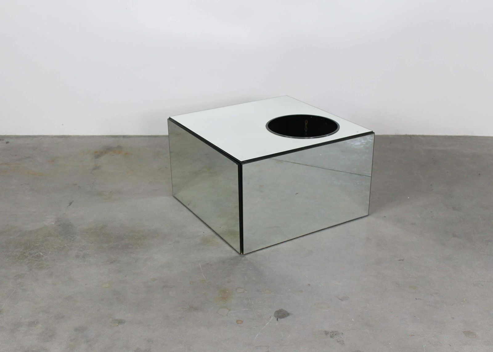 Italian Manufacture Cubic Shape Coffee Table With Wheels And Mirrored Surface photo for sale