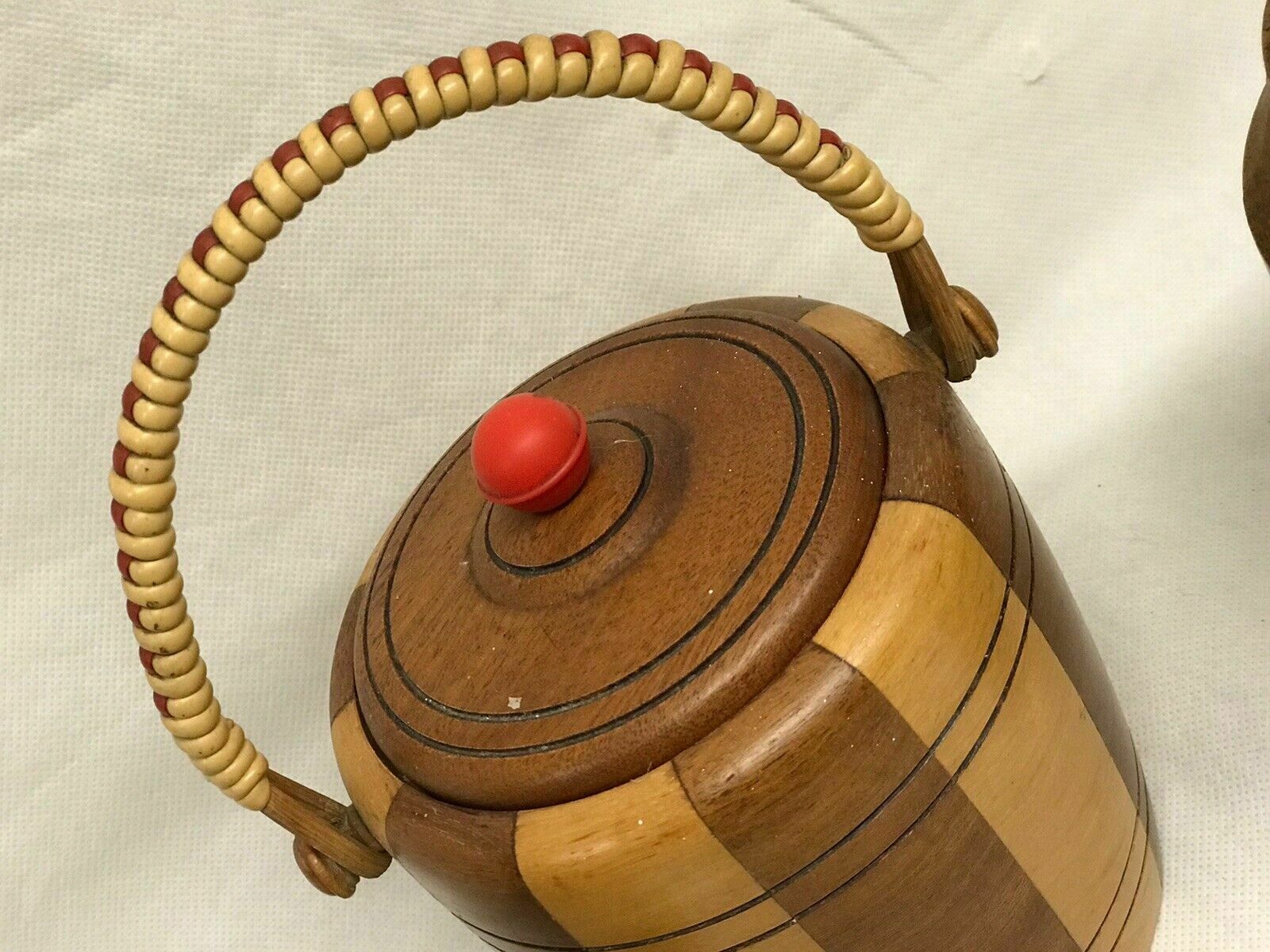 Mid Century Set Of Wooden Pots. Biscuit Barrel & 2 Posy Holders. photo furniture