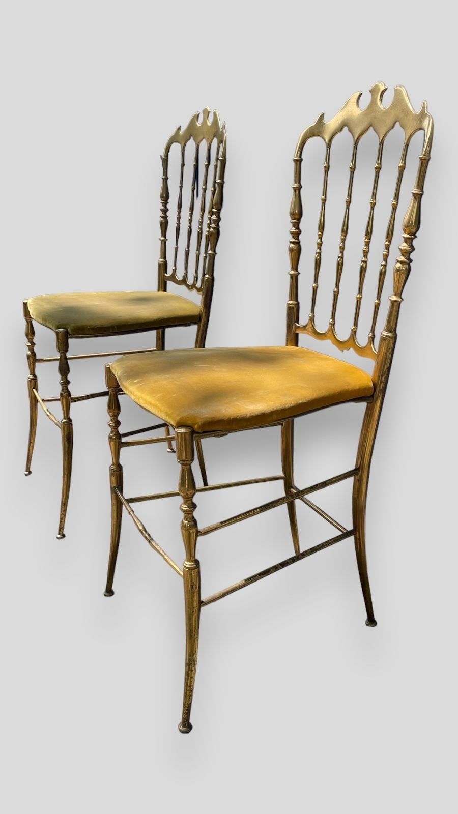 A Stunning Pair Of Mid Century Brass Chiavari Chairs photo for sale