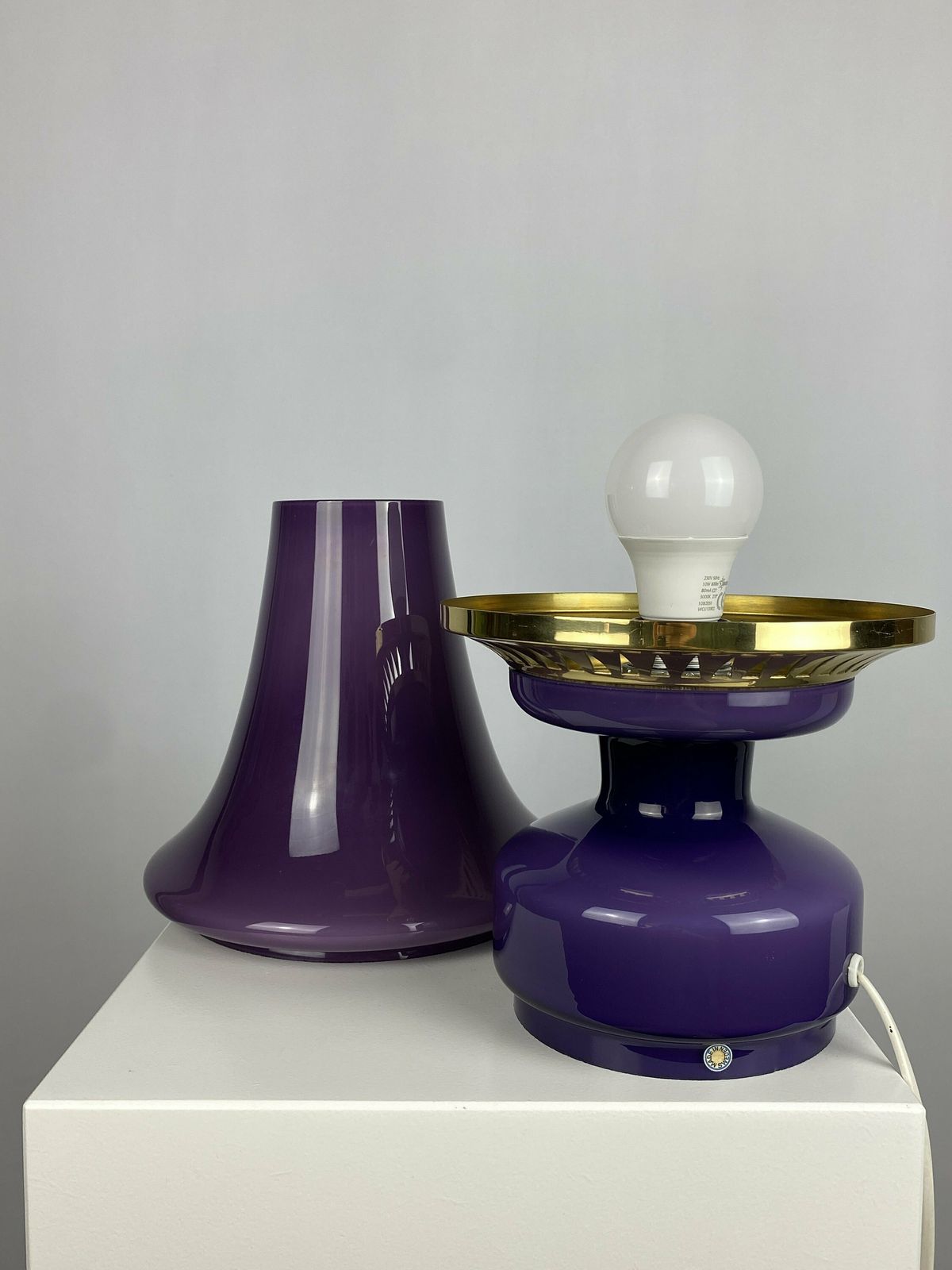 Pair Of Purple Glass Mushroom Table Lights B 124 By Hans Agne Jakobsson For Ab Markaryd photo vintage