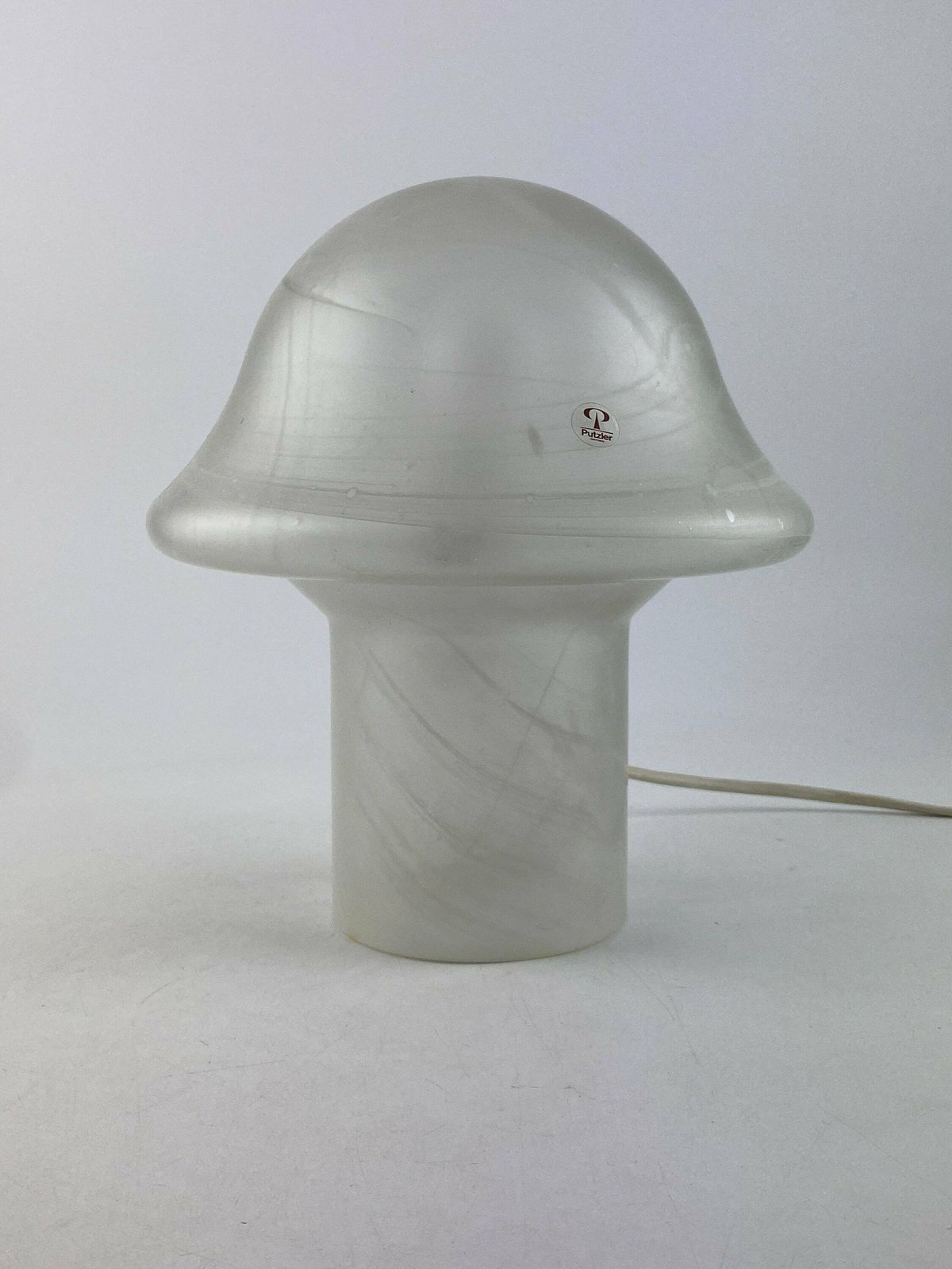 White Clear Glass Peill And Putzler Mushroom Table Lamp 1970 photo buy