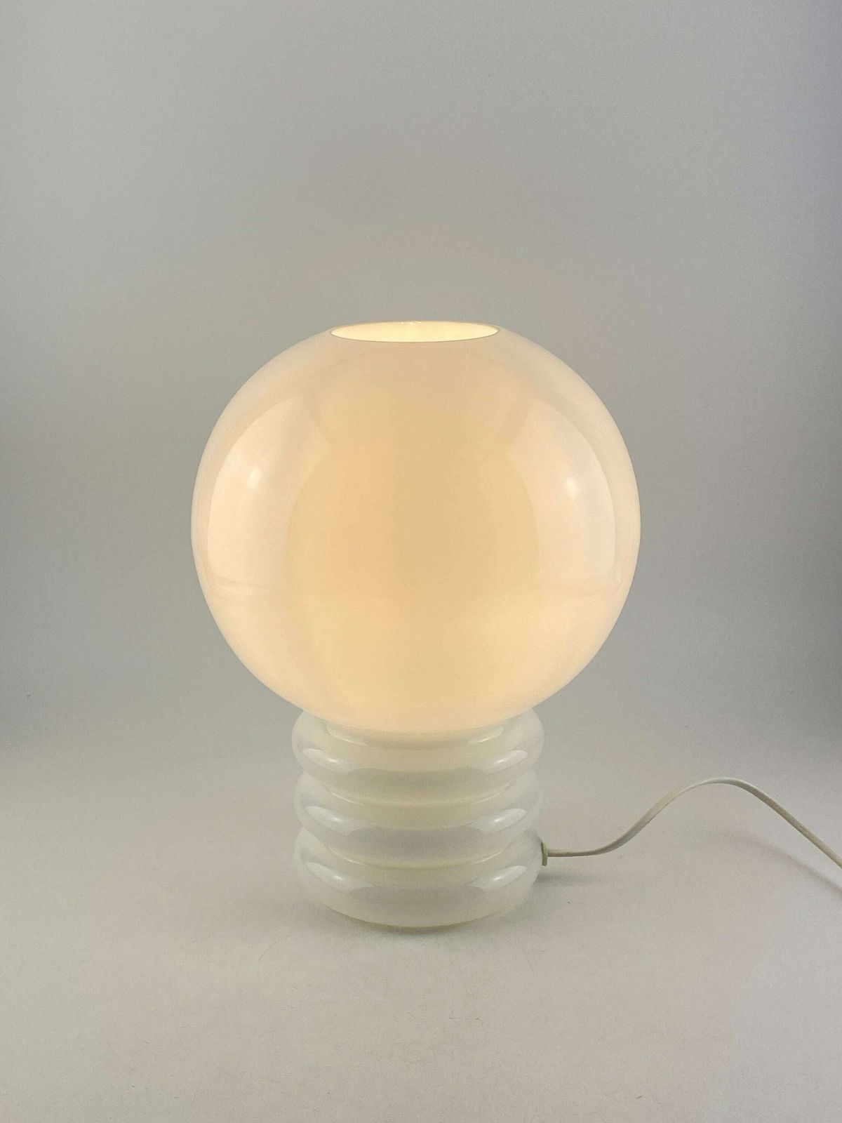 Vintage White Glass Table Lamp 'Bulb' By Glashütte Limburg 1979
