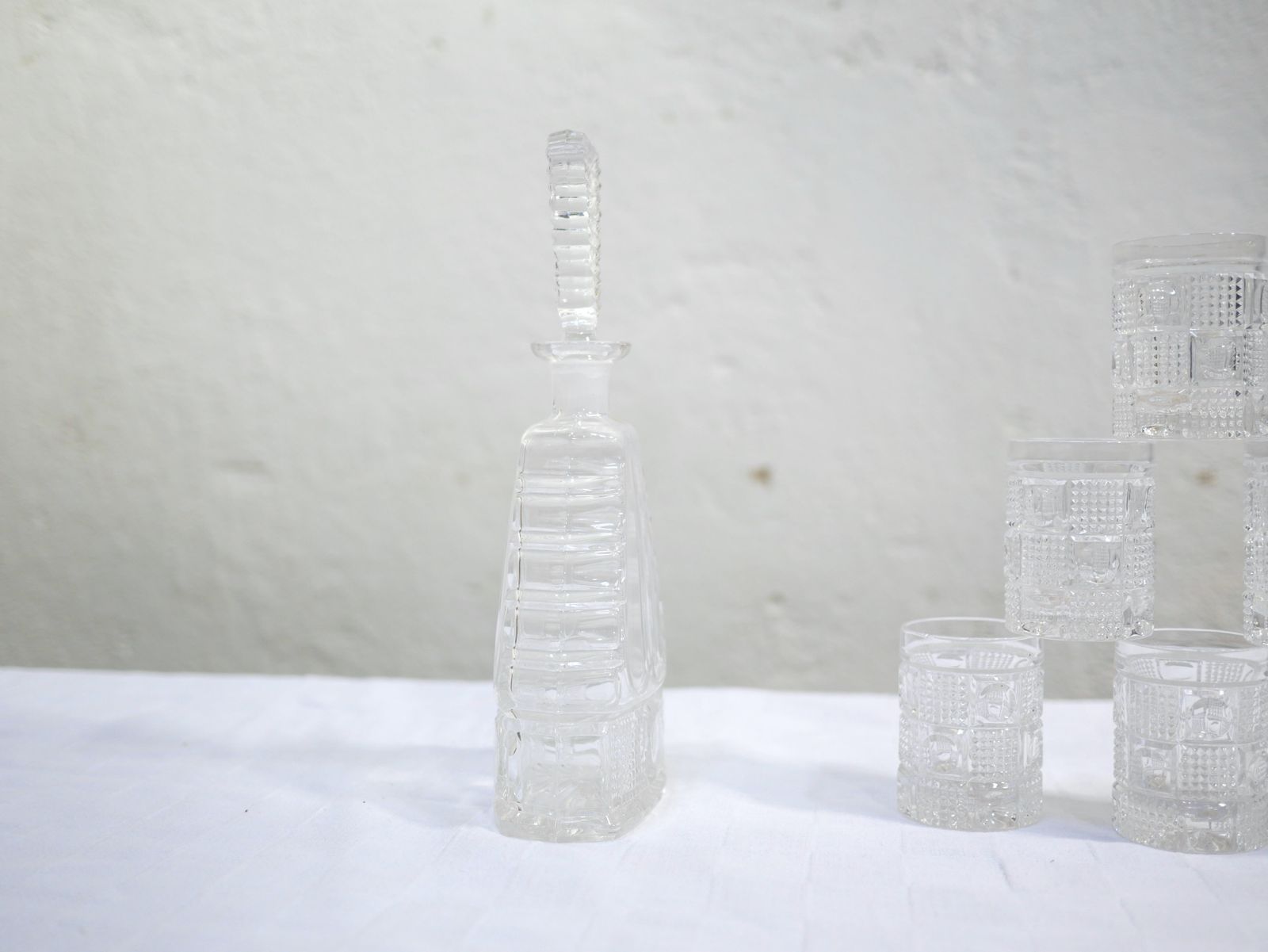 photo furniture Decanter And 6 Vintage Glass Glasses