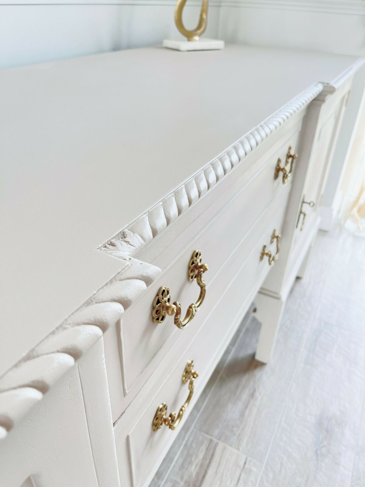 photo furniture Large Professionally Painted Antique Sideboard. Farrow & Ball Elephants Breath