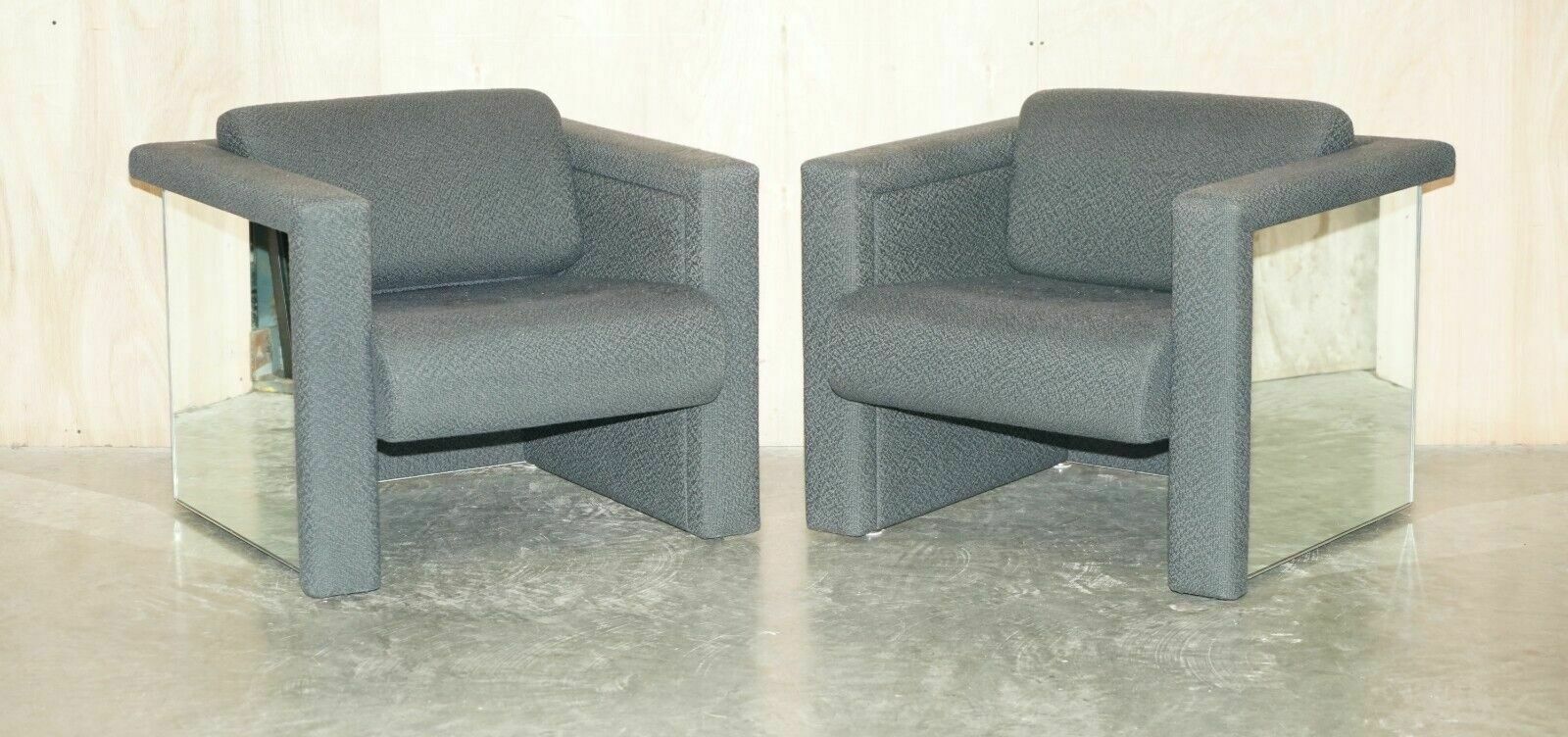 Original Pair Of 1988 Trix And Robert Haussmann For Knoll Mirrored Armchairs