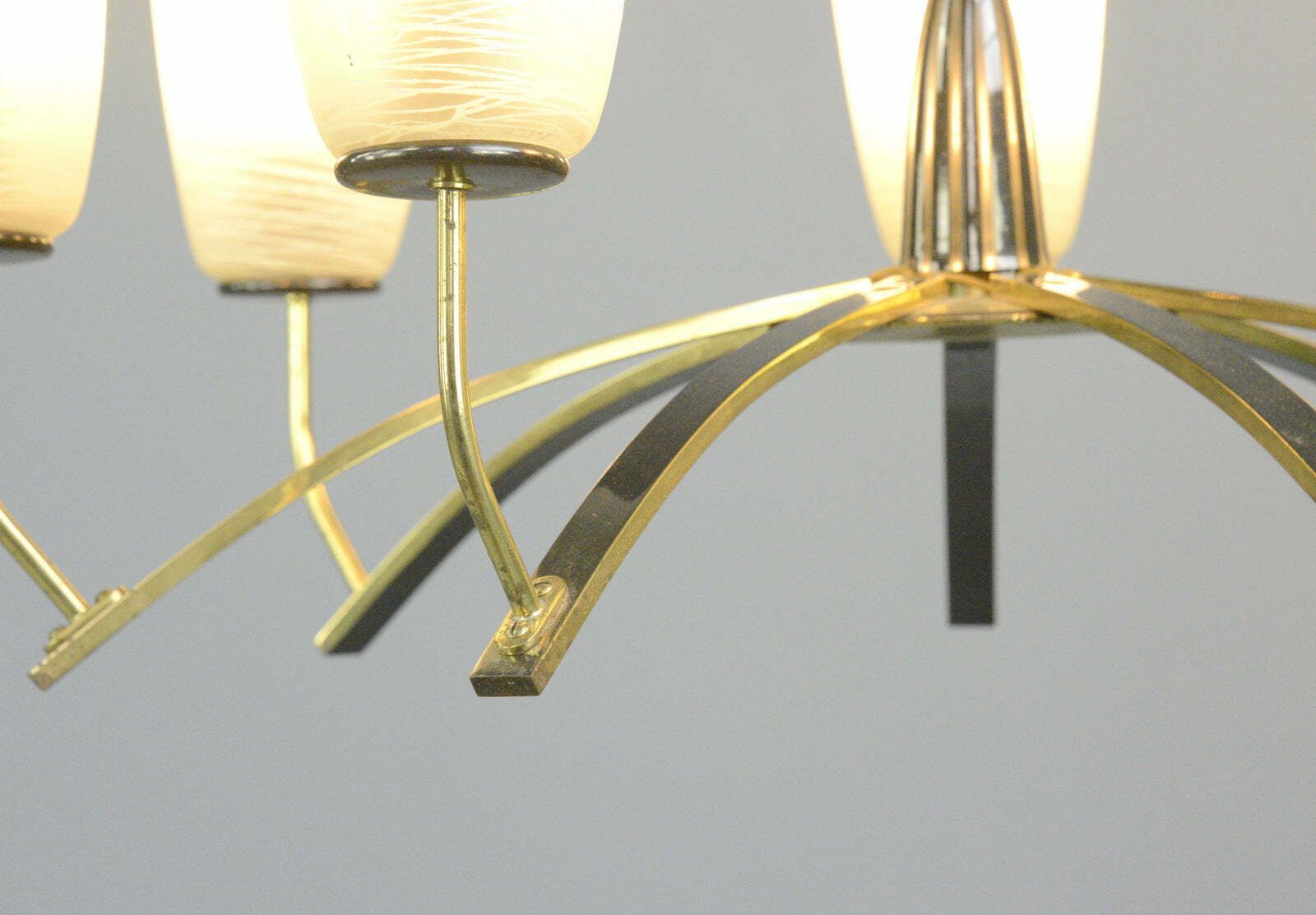 Large Mid Century Brass & Glass Chandelier Circa 1960s photo Lighting