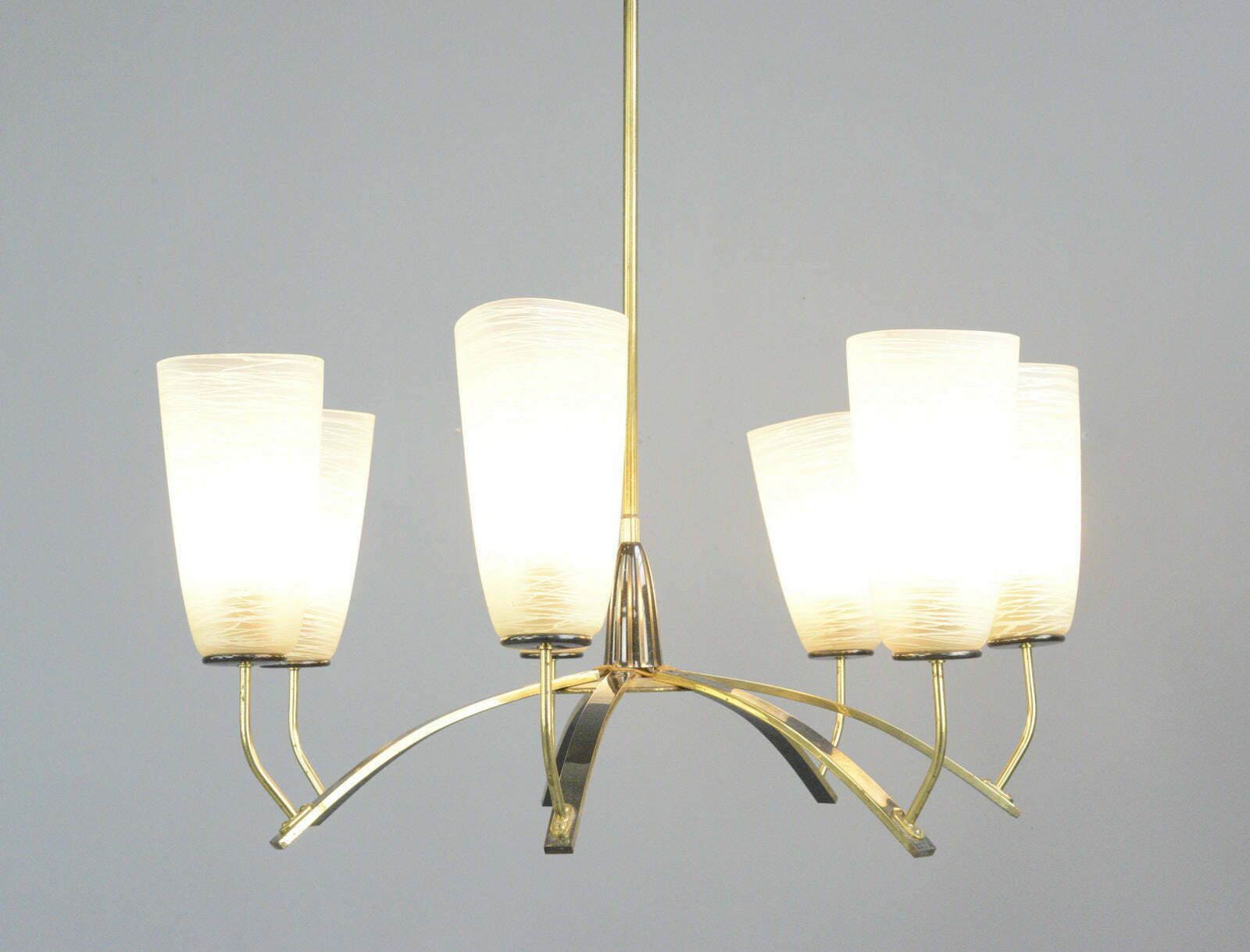 Large Mid Century Brass & Glass Chandelier Circa 1960s photo vintage