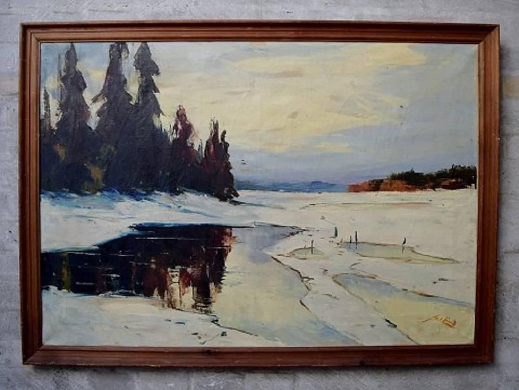 Axel Lind Winter Landscape With Forest, Oil On Canvas photo furniture