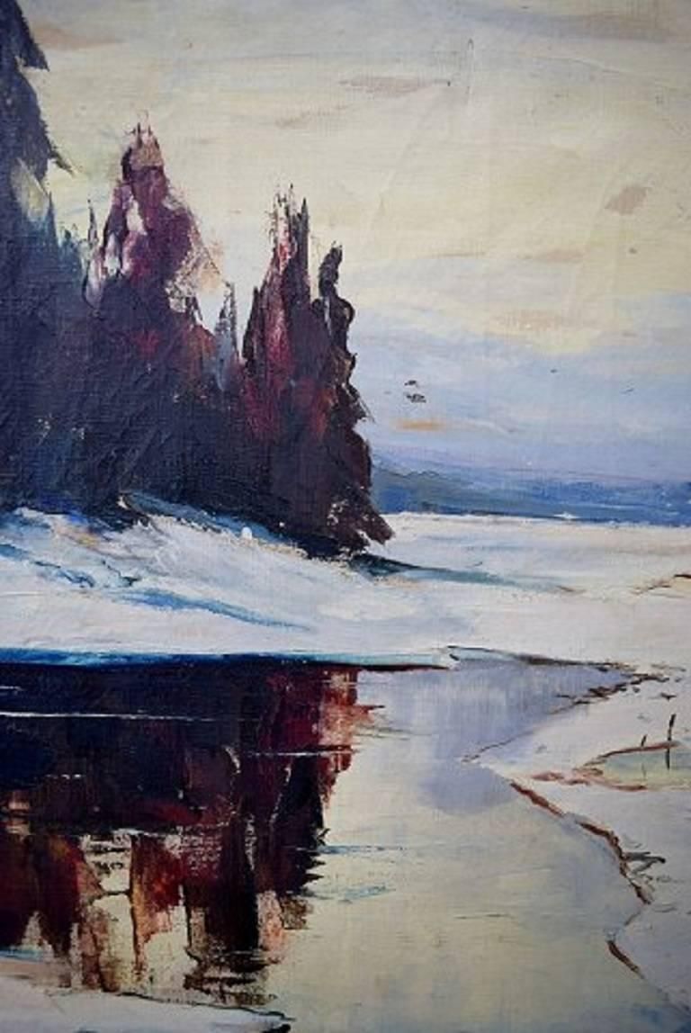 Axel Lind Winter Landscape With Forest, Oil On Canvas photo 796.0