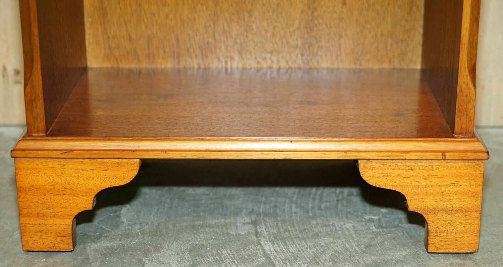photo for sale Pair Of Vintage Burr Yew Wood Lamp Side End Wine Tables Open Bookcases