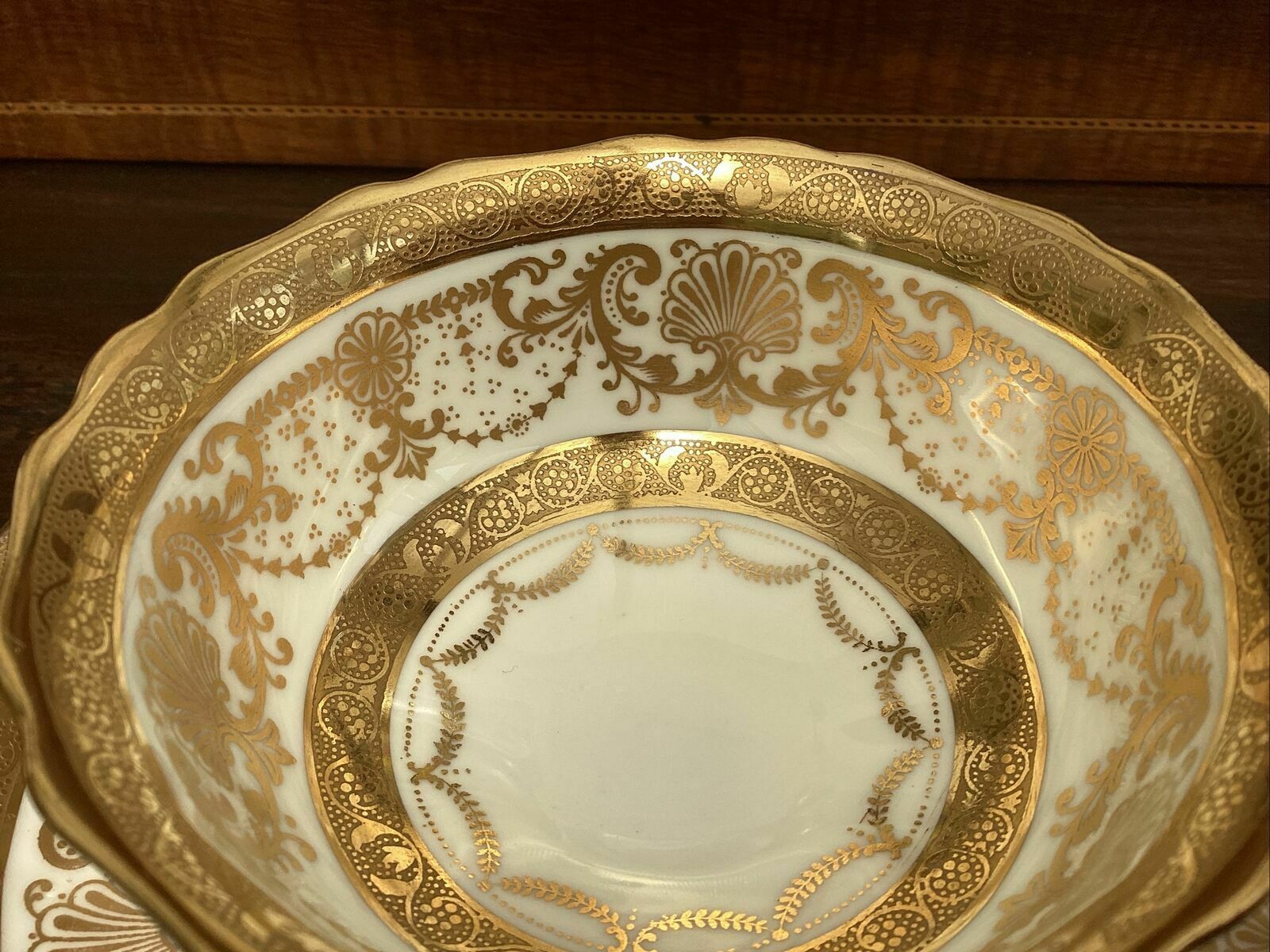 Beautiful And Rare Antique Cauldon Embossed Gilt Cabinet Tea Trio photo furniture