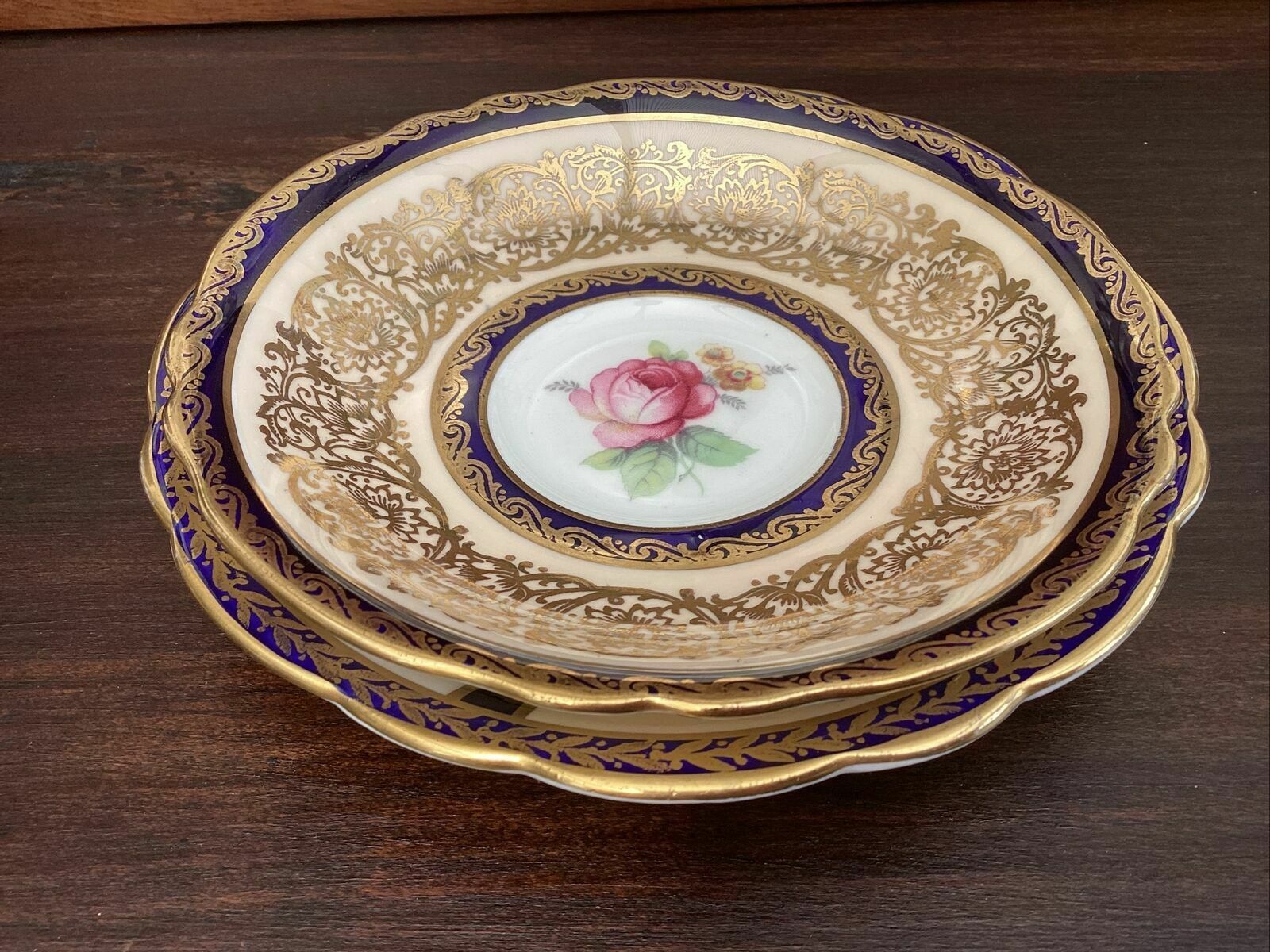 photo for sale Paragon Antique Floating Rose Cabinet Tea Trio Cobalt And Gilt C 1945