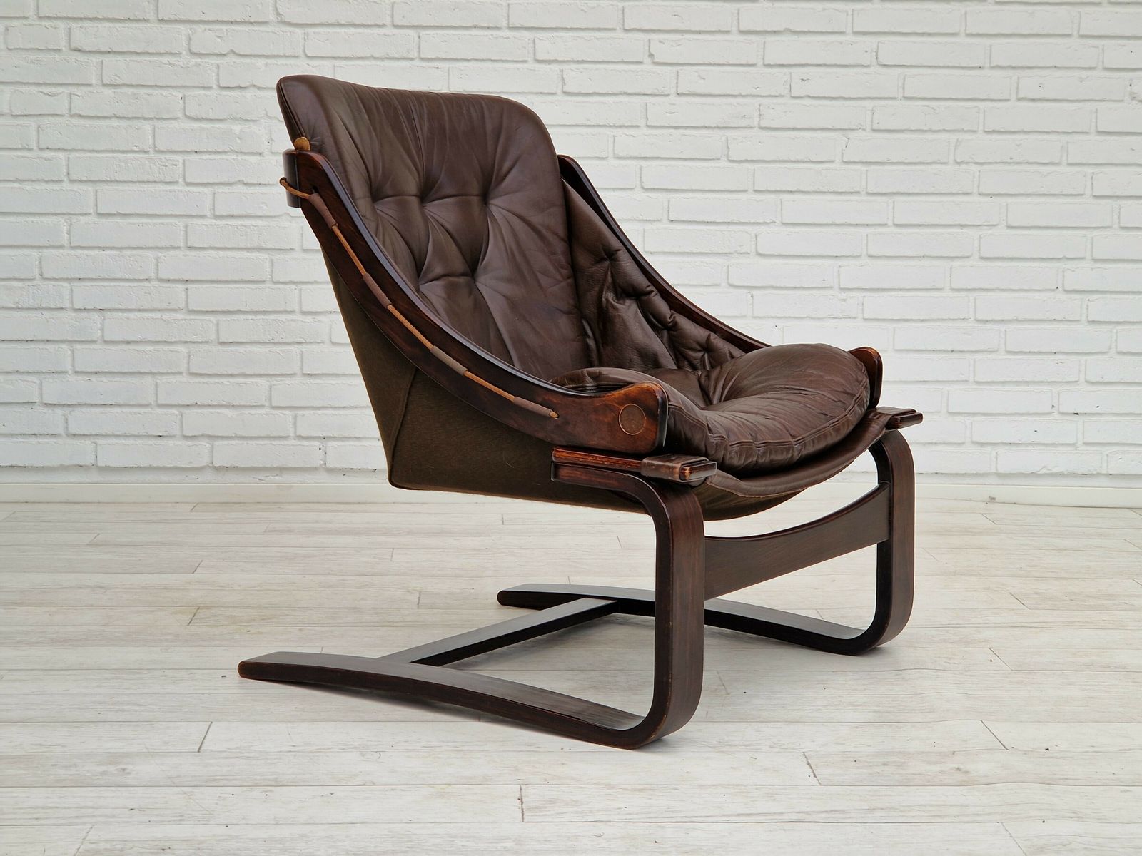 1970s, Brown Leather Lounge Chair By Ake Fribytter For Nelo Sweden.