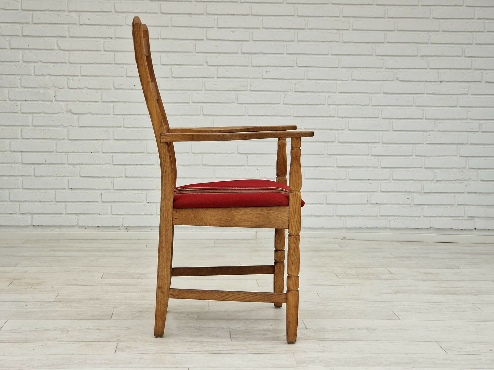 1960s, Danish Design, Armchair, Oak Wood, Furniture Wool. photo vintage