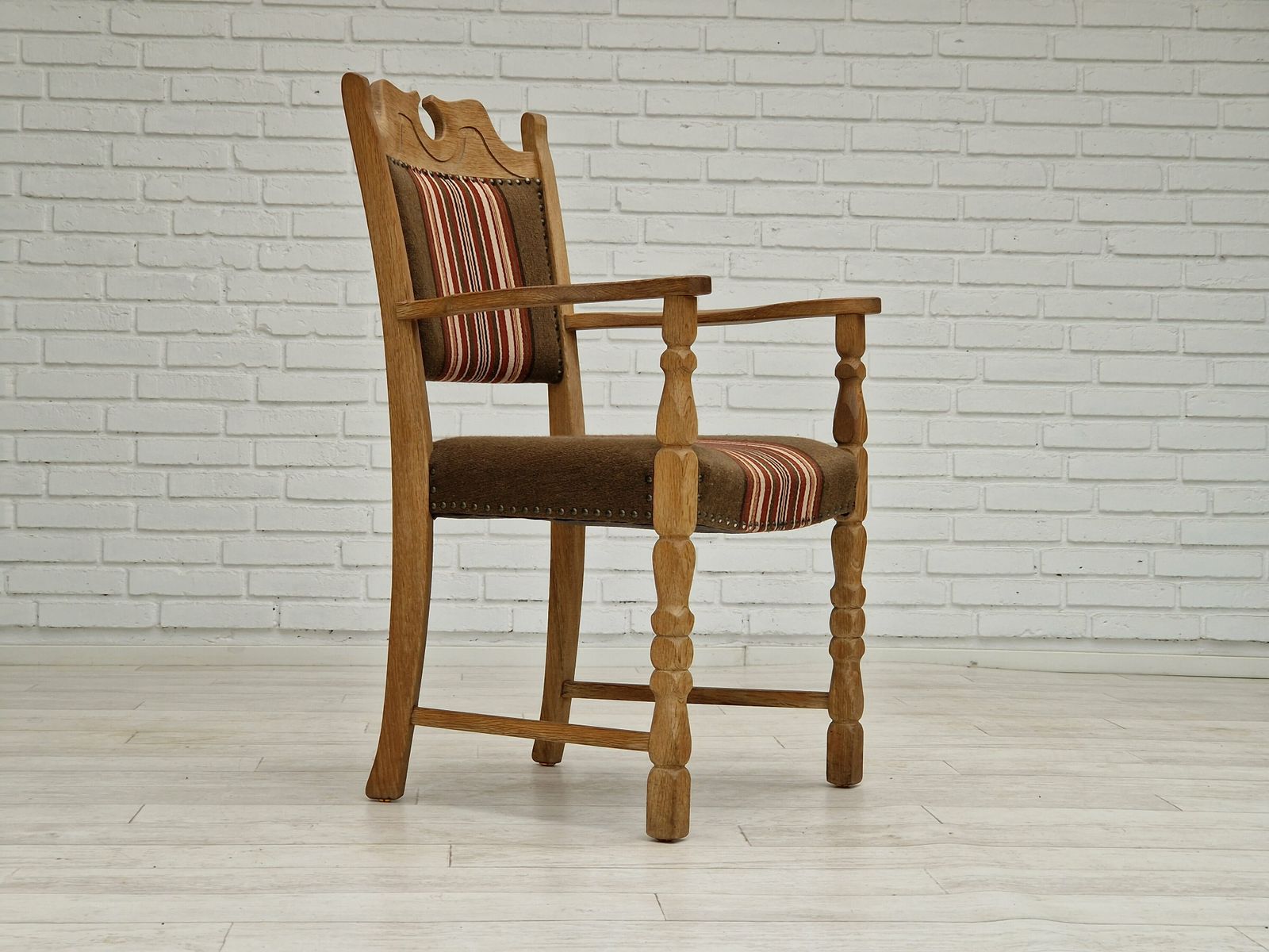 1960s, Danish Design, Armchair, Oak Wood, Furniture Wool.