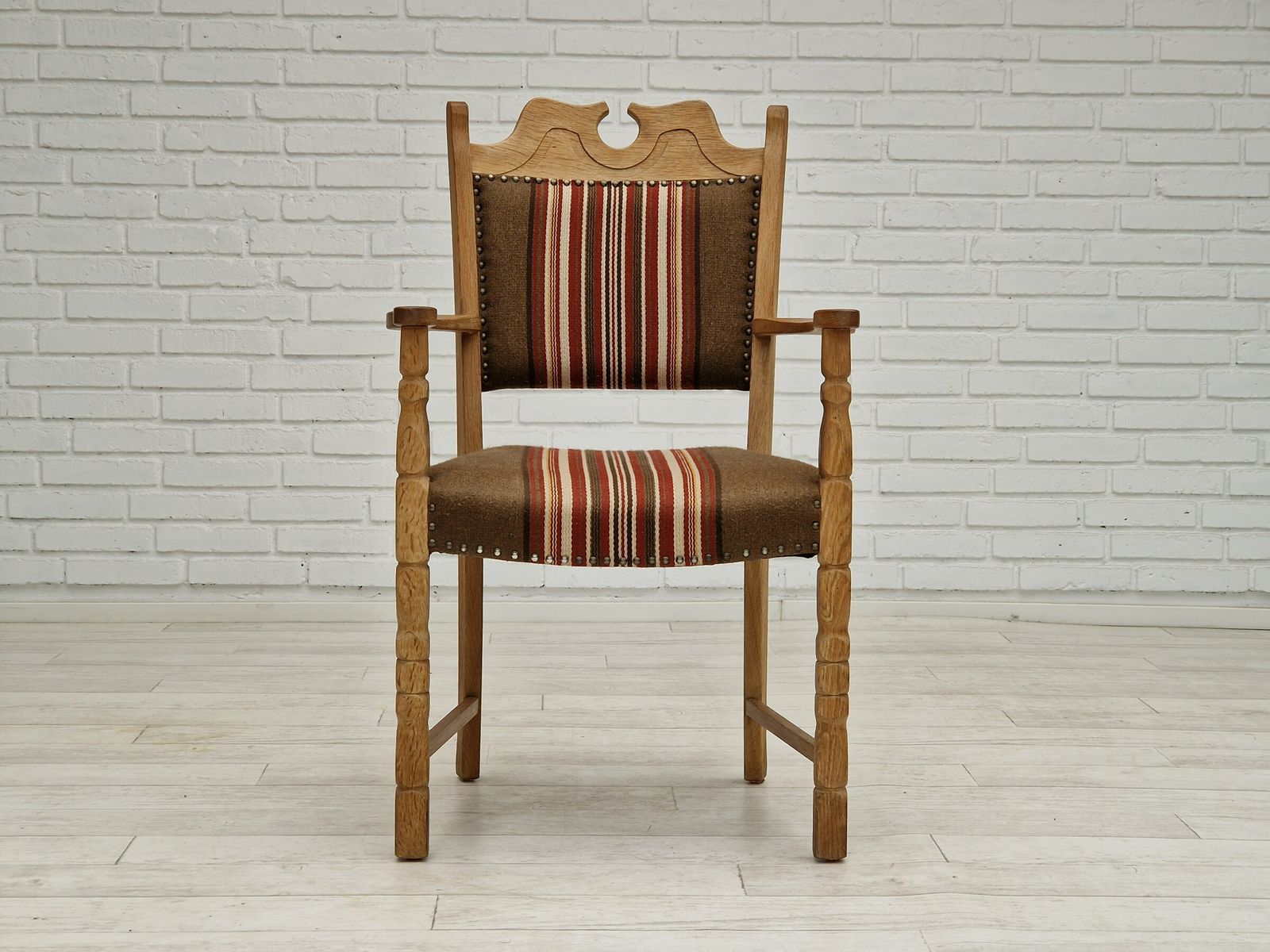 1960s, Danish Design, Armchair, Oak Wood, Furniture Wool. photo vinterior