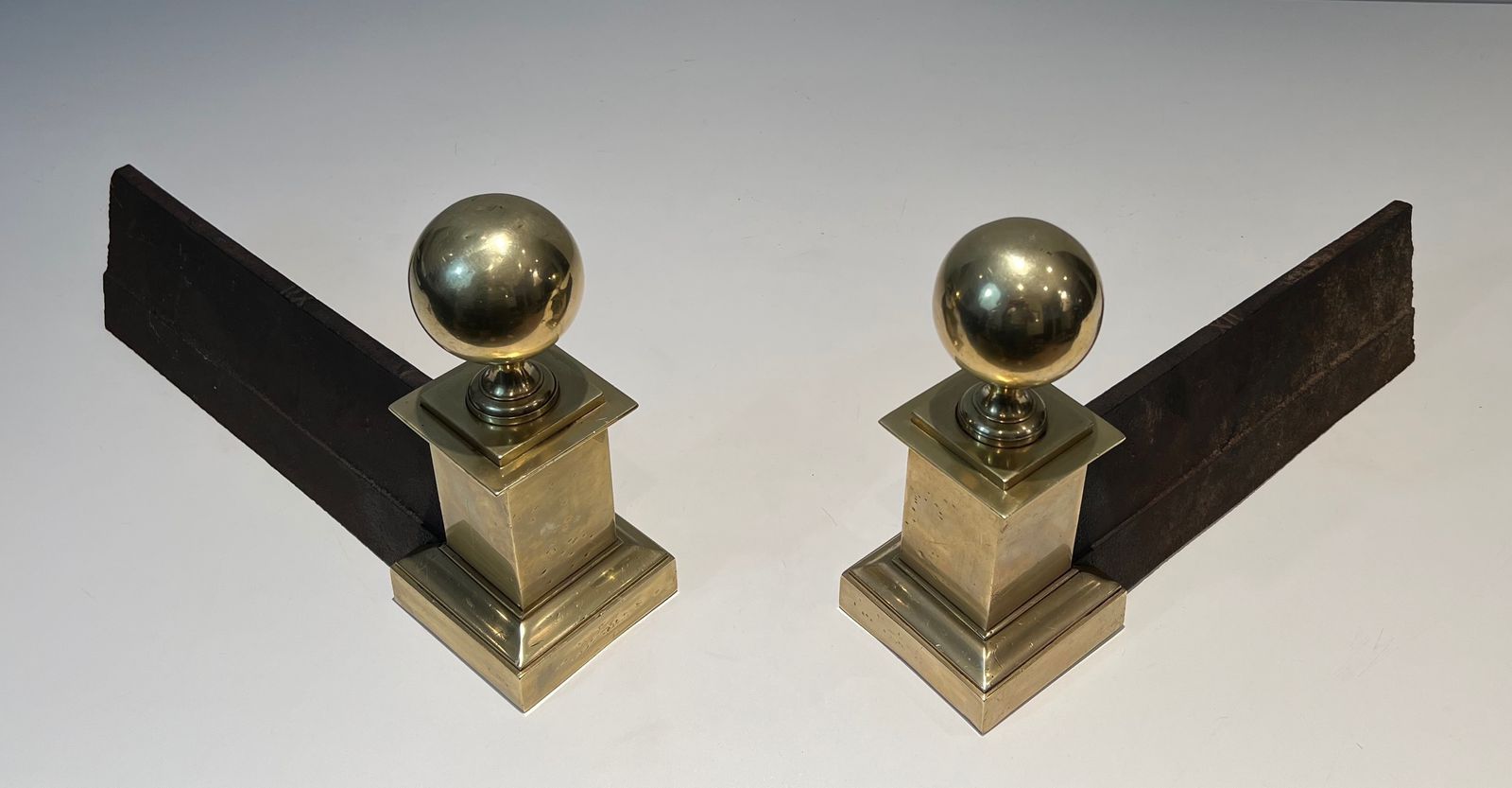 Important Pair Of Brass Andirons photo for sale