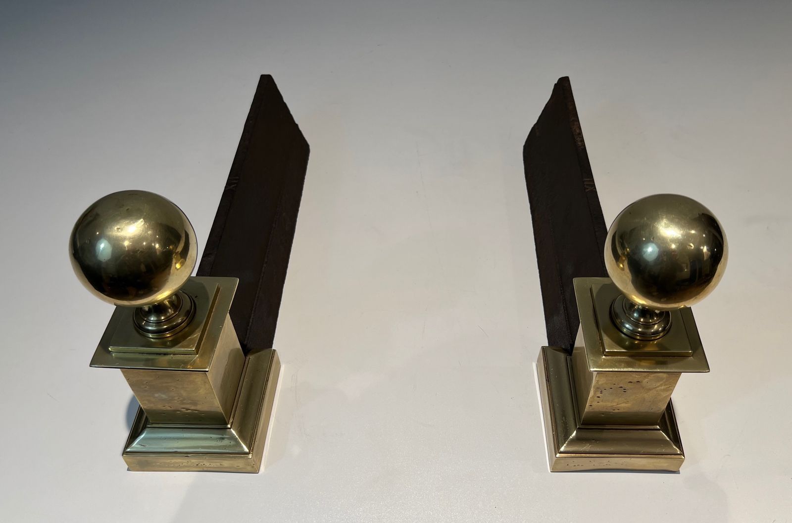 photo buy Important Pair Of Brass Andirons