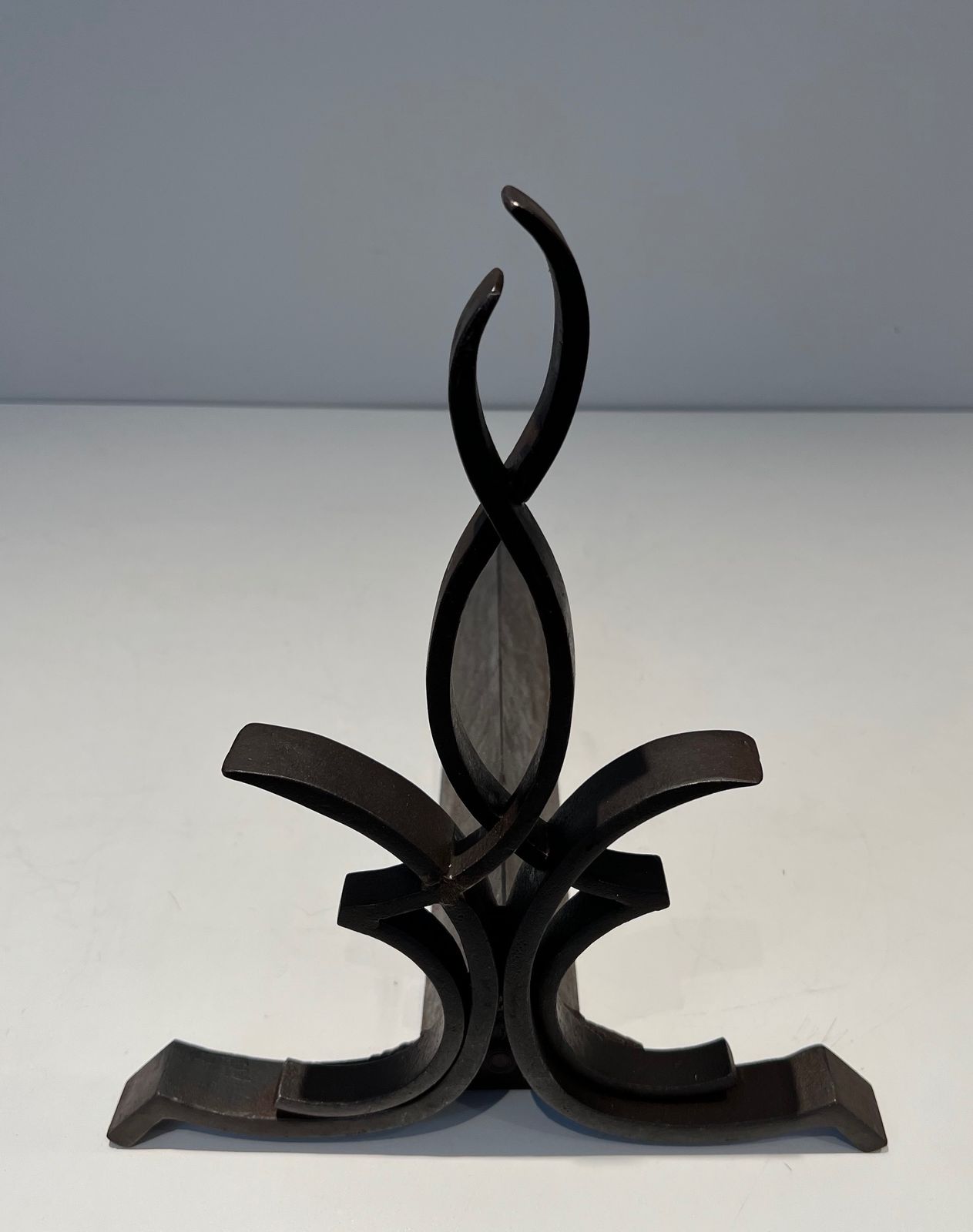 photo vintage Pair Of Wrought Iron Andirons By Raymond Subes