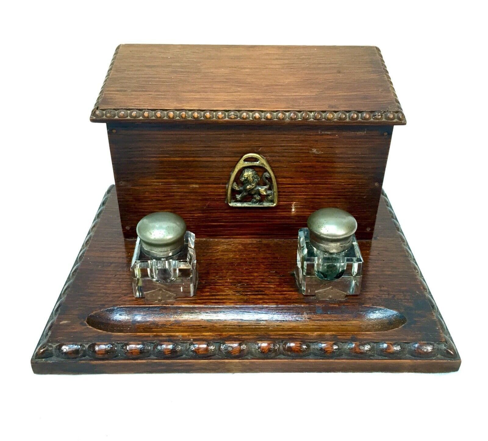Antique Wooden Oak Stationery Box / Letter Desktop Tidy / Cabinet / Edwardian photo furniture