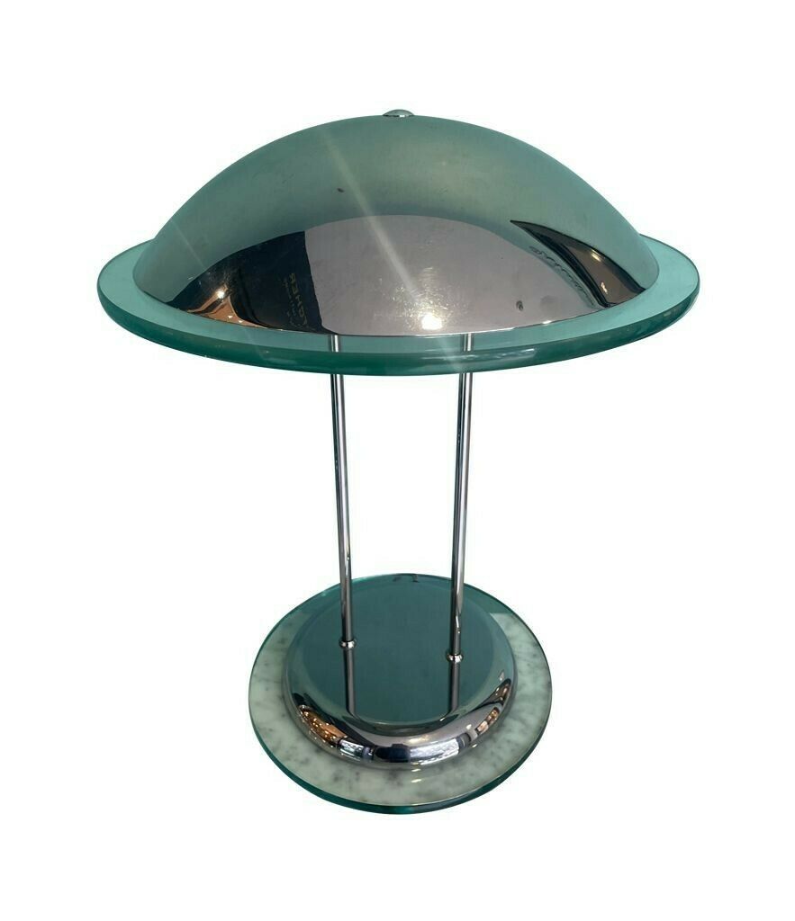 A Pair Of Art Deco Style Chrome And Glass Lamps By Herda photo Lighting